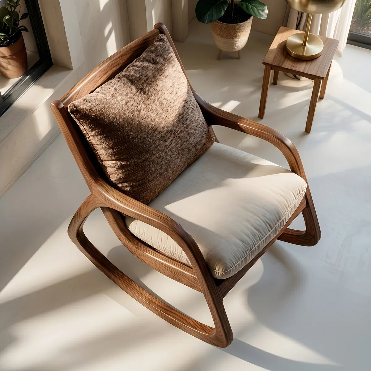 Handcrafted Solid Wood Rocking Lounge Chair, Organic Walnut Accent Chair