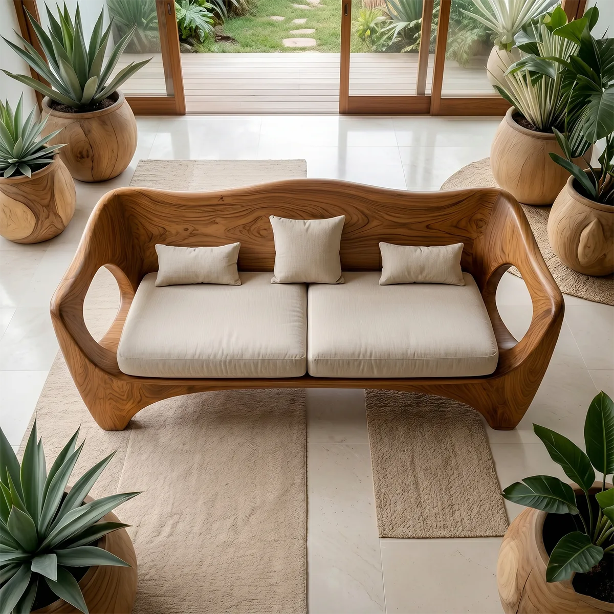 Luxury Sculptural Wooden Sofa with Organic Curved Frame Design