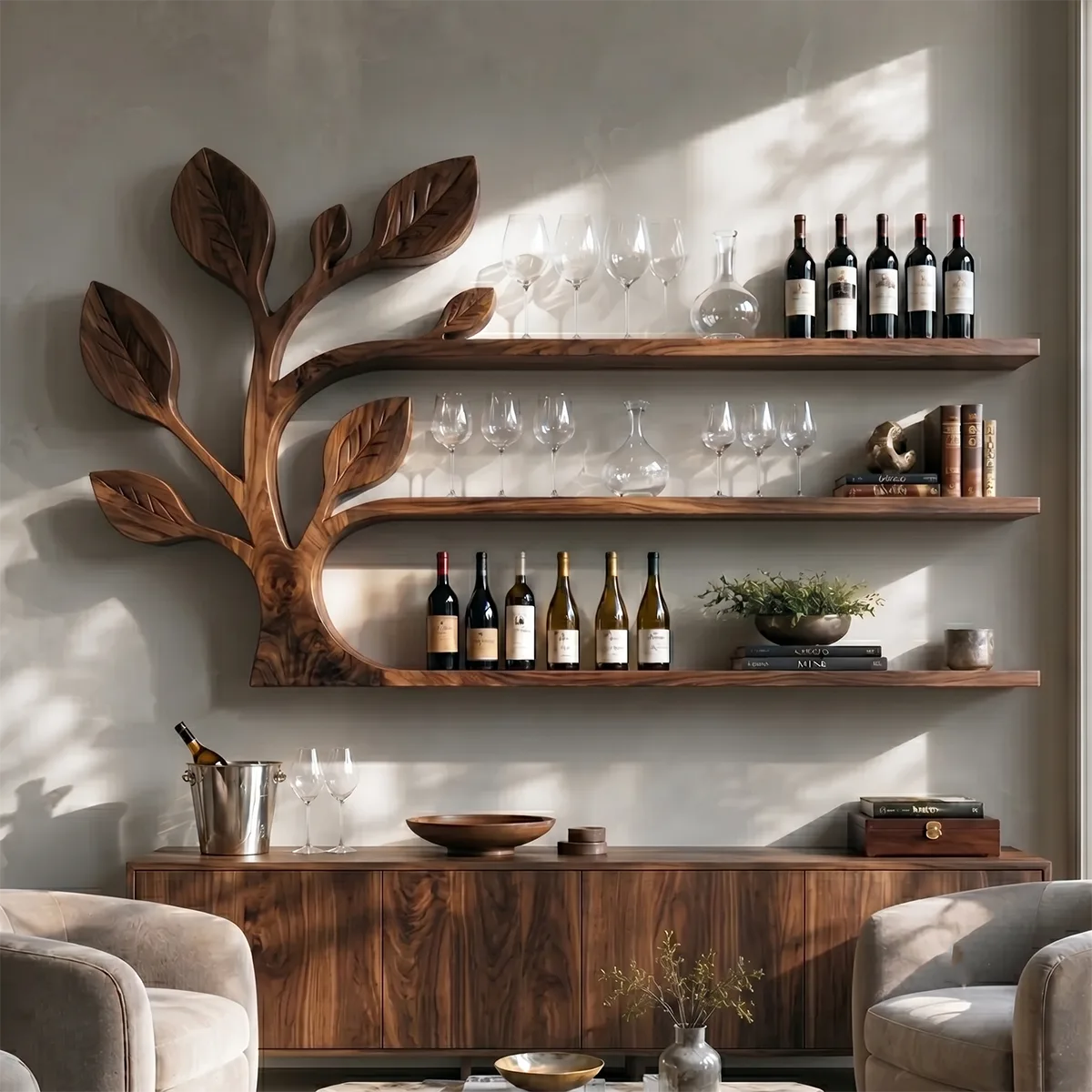 Arbor Flow Solid Wood Wall Wine Rack for Modern Dining Rooms TT006-9903