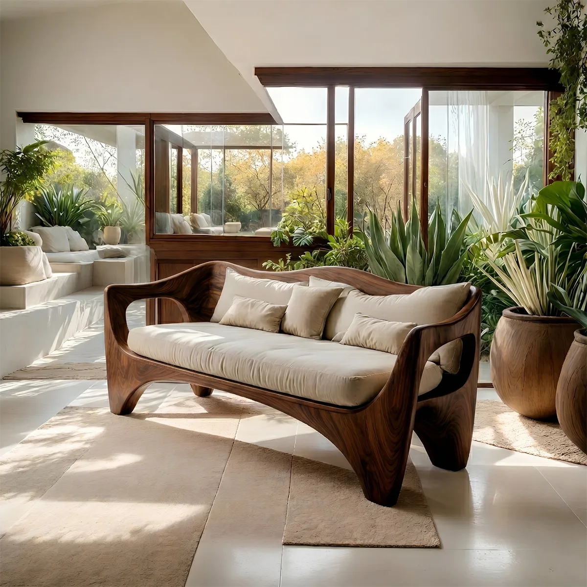 Luxury Sculptural Wooden Sofa with Organic Curved Frame Design