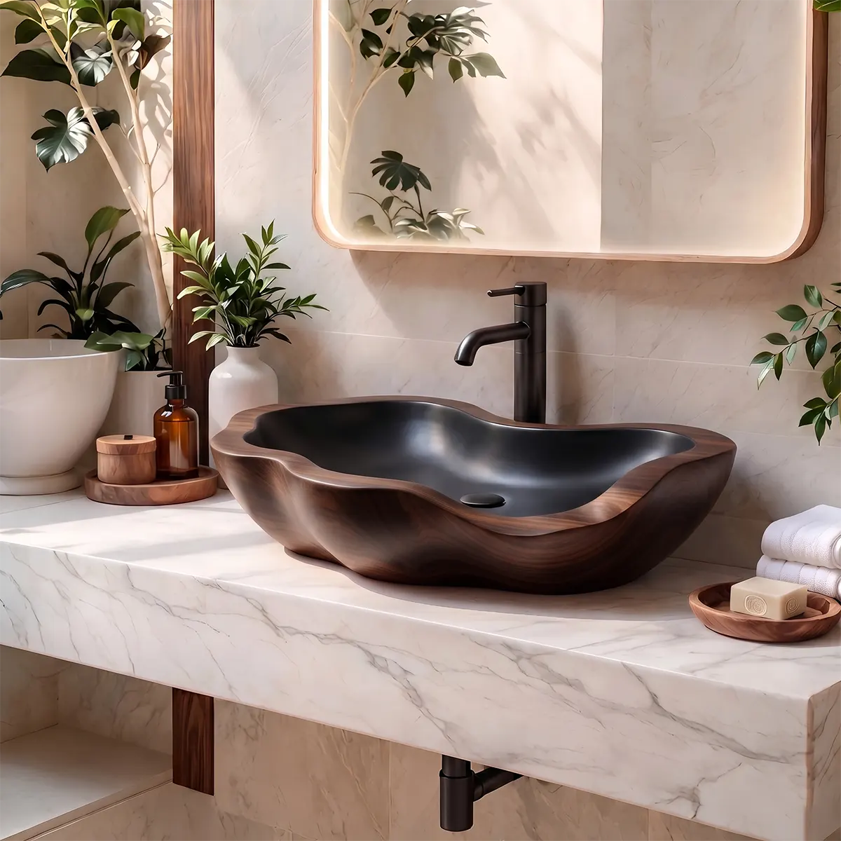 Organic Freeform Vessel Sink | Sculptural Asymmetrical Countertop Bathroom Basin TT006-1UMX3XP