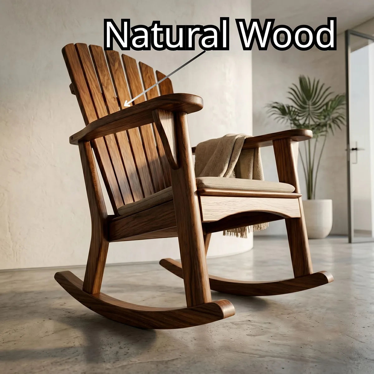 Handcrafted Solid Wood Adirondack Rocking Chair Outdoor Patio Chair