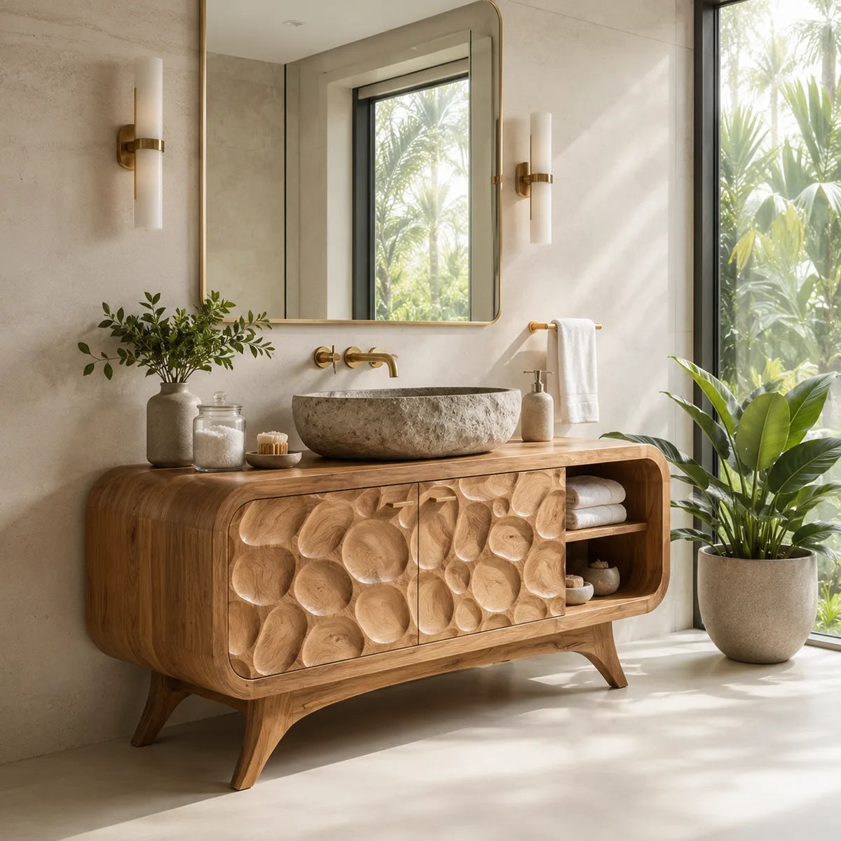 Organic Pebble Single Sink Bathroom Vanity Cabinet TT006-9543