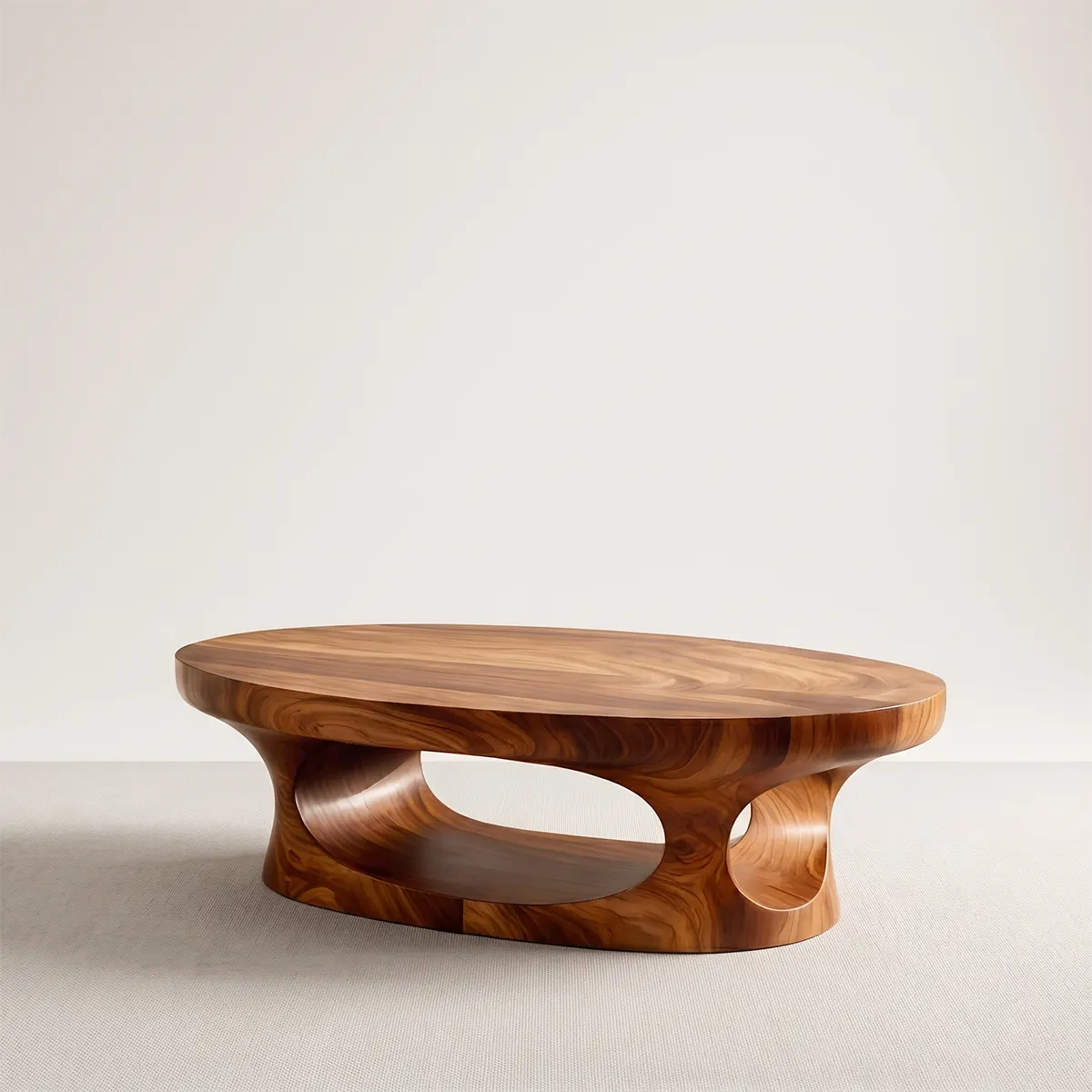 Modern Oval Coffee Table with Shelf | Sculptural Cocktail Table for Contemporary Living Room TT006-1650