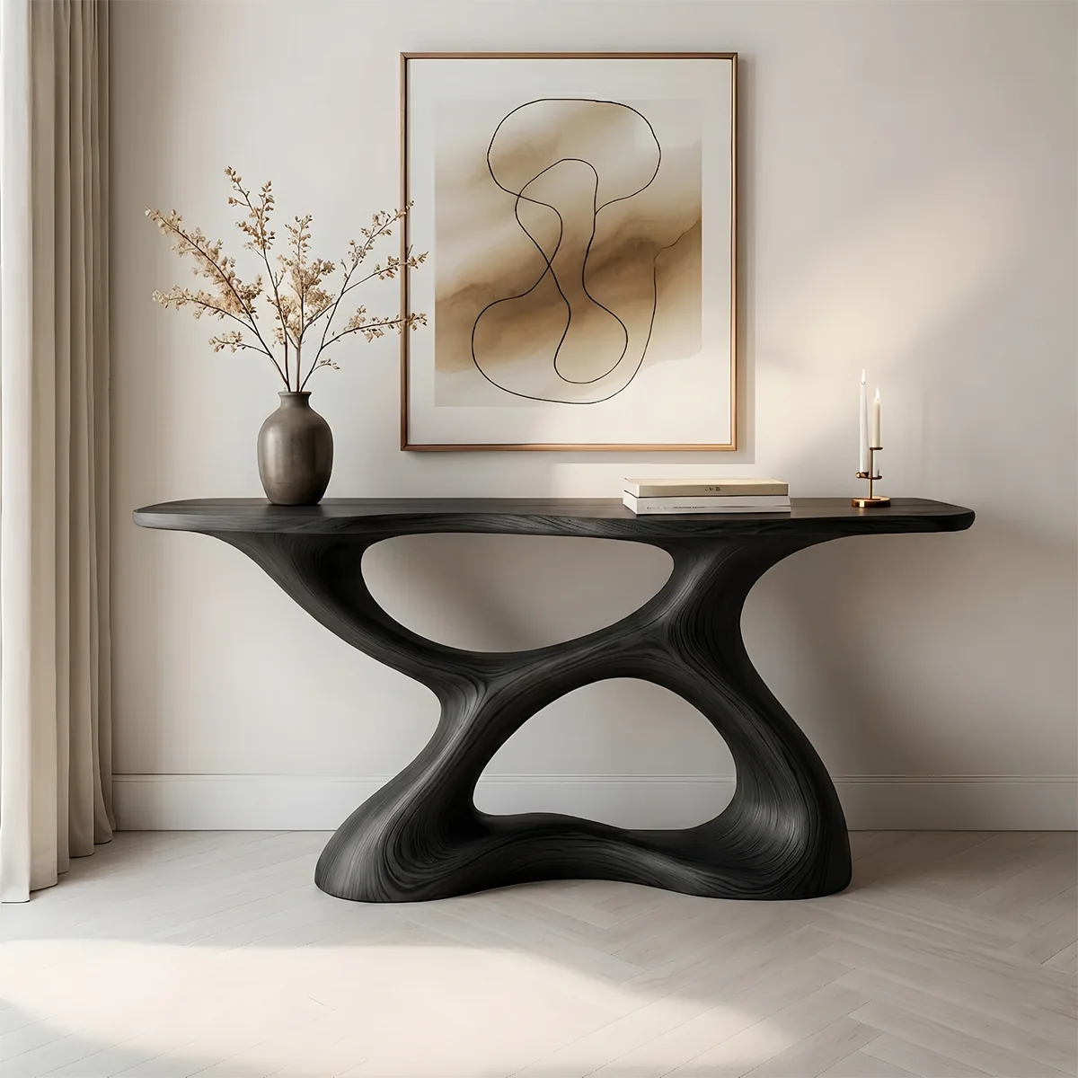 Sculptural Wood Console Table | Organic Modern Entryway Table