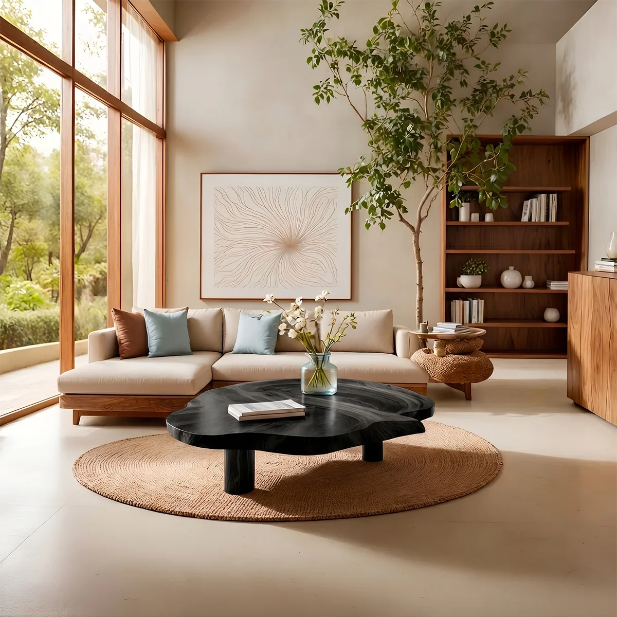 Organic Clover Solid Wood Coffee Table – Handcrafted Modern Living Room Table