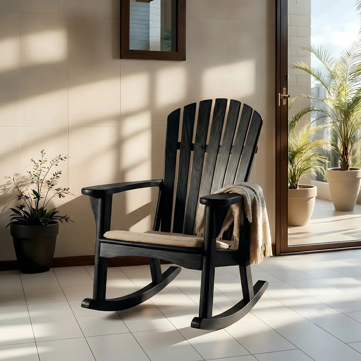 Handcrafted Solid Wood Adirondack Rocking Chair Outdoor Patio Chair