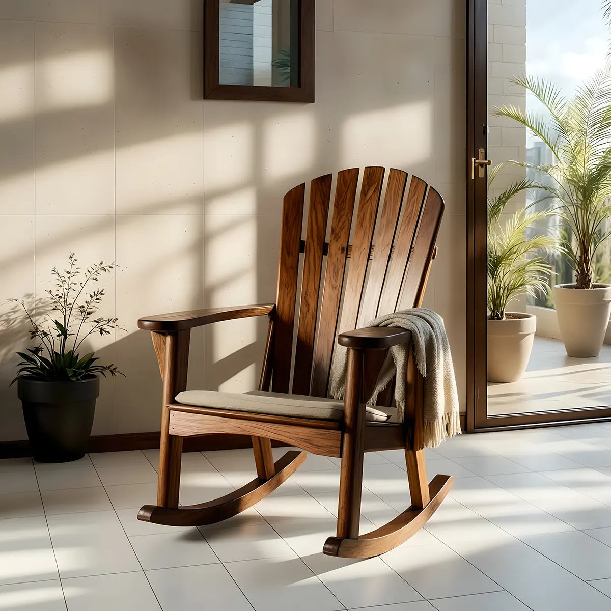 Handcrafted Solid Wood Adirondack Rocking Chair Outdoor Patio Chair