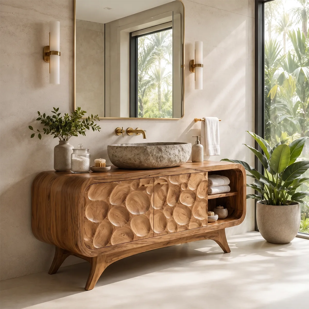 Organic Pebble Single Sink Bathroom Vanity Cabinet TT006-9543