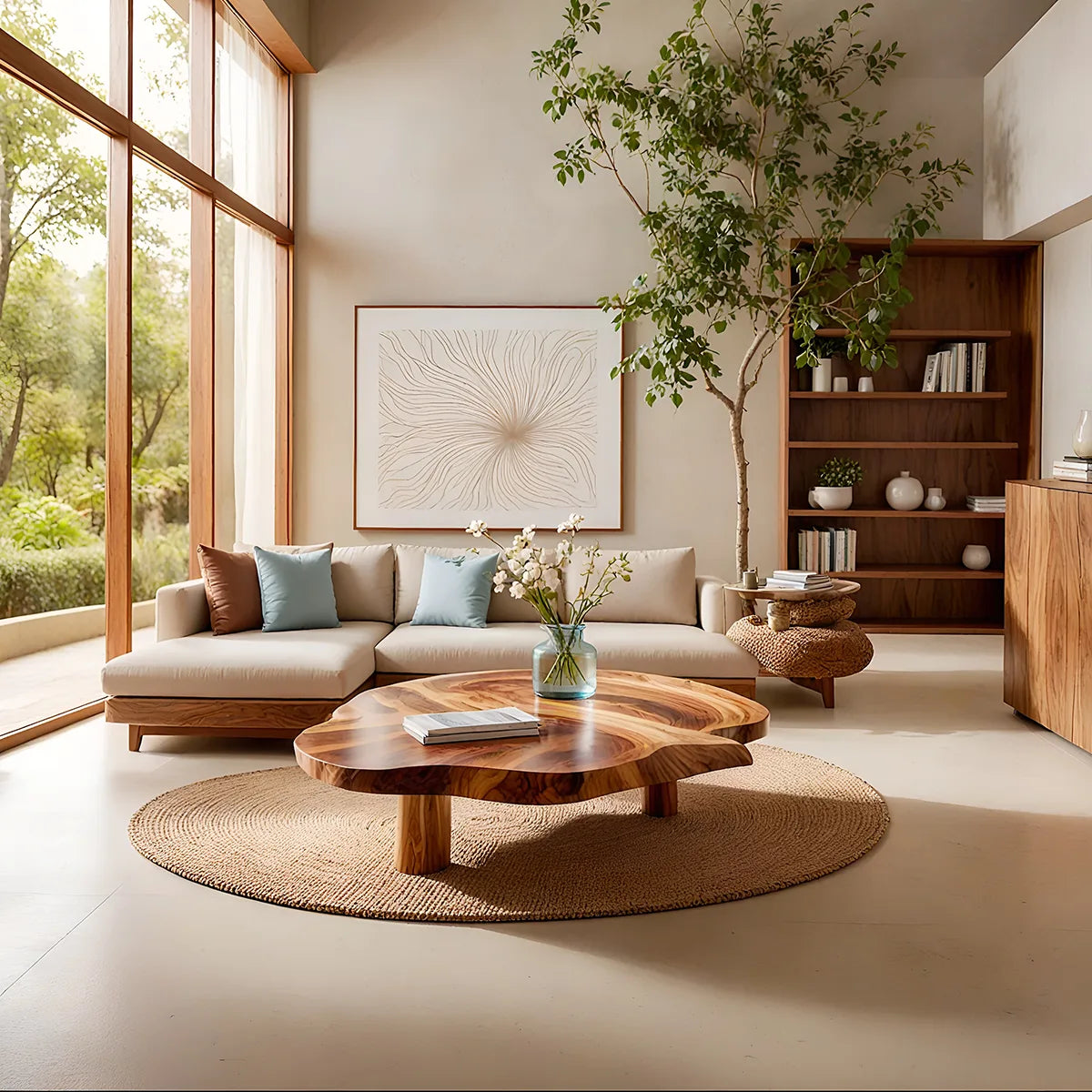 Organic Clover Solid Wood Coffee Table – Handcrafted Modern Living Room Table