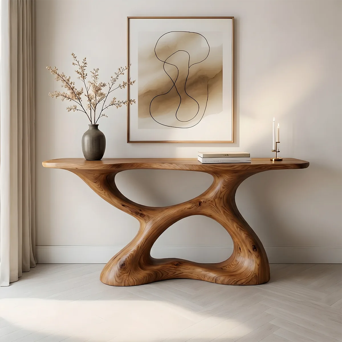 Sculptural Wood Console Table | Organic Modern Entryway Table