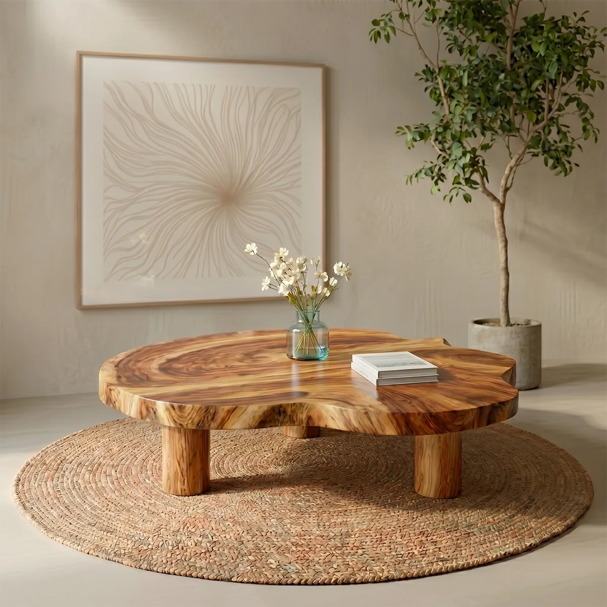Organic Clover Solid Wood Coffee Table – Handcrafted Modern Living Room Table