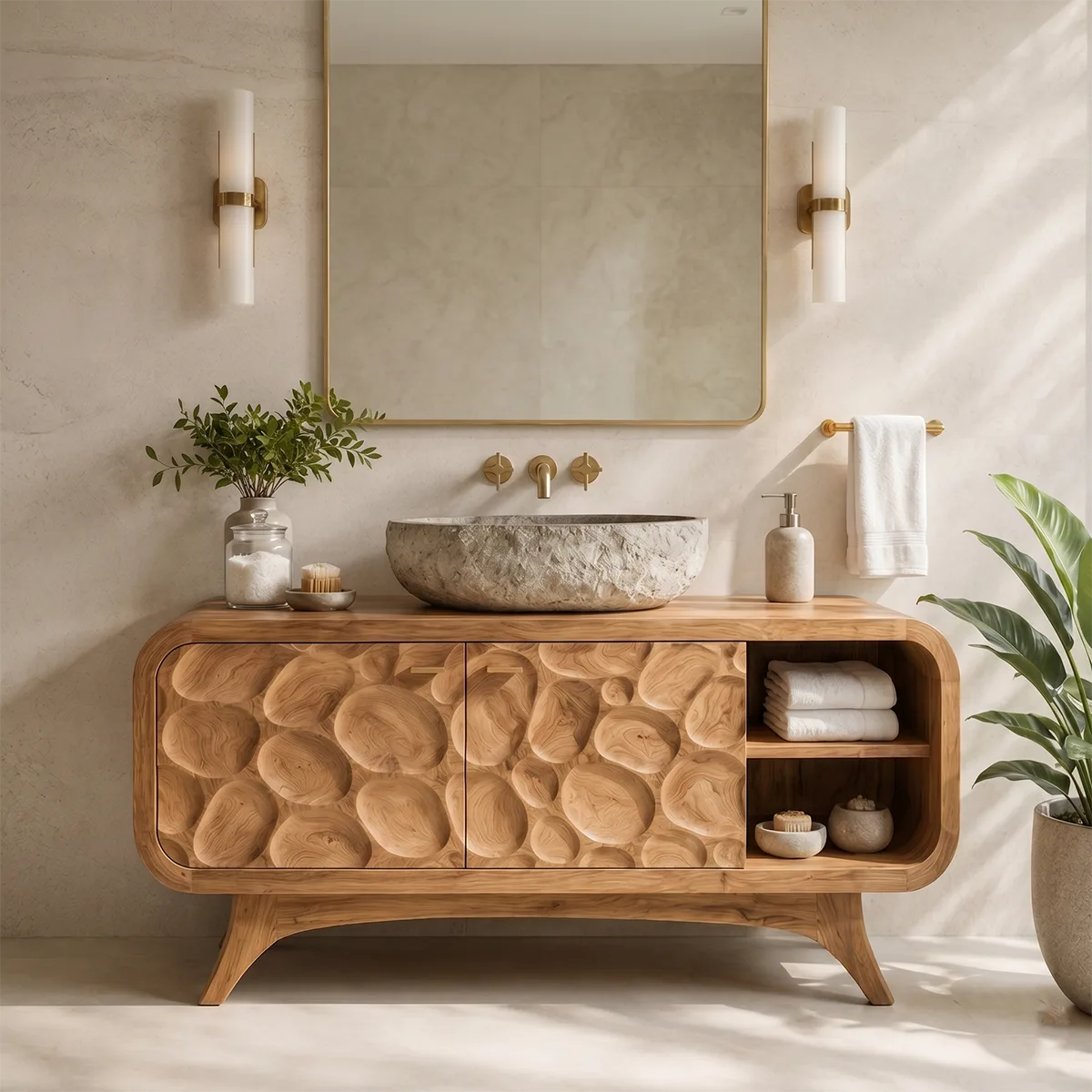 Organic Pebble Single Sink Bathroom Vanity Cabinet TT006-9543