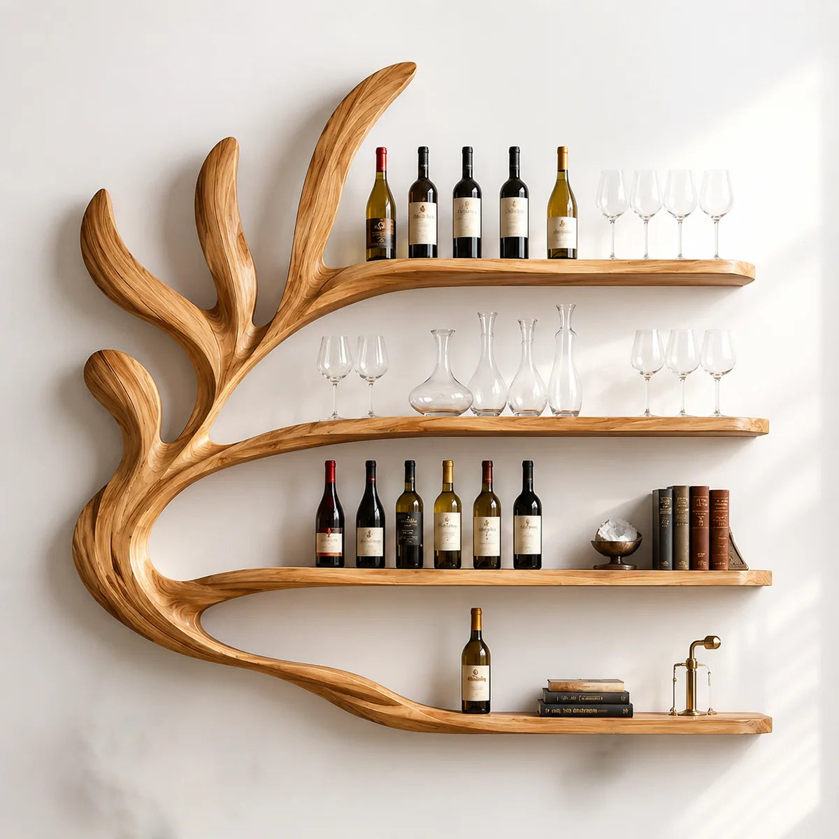 Tidal Branch Solid Wood Wall Wine Rack for Modern Homes Bar TT006-9560