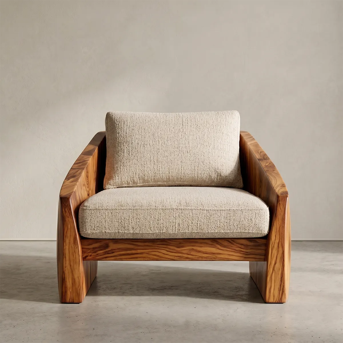 Modern Solid Wood Lounge Chair | Handcrafted Wooden Accent Chair with Sculptural Design TT006-1708