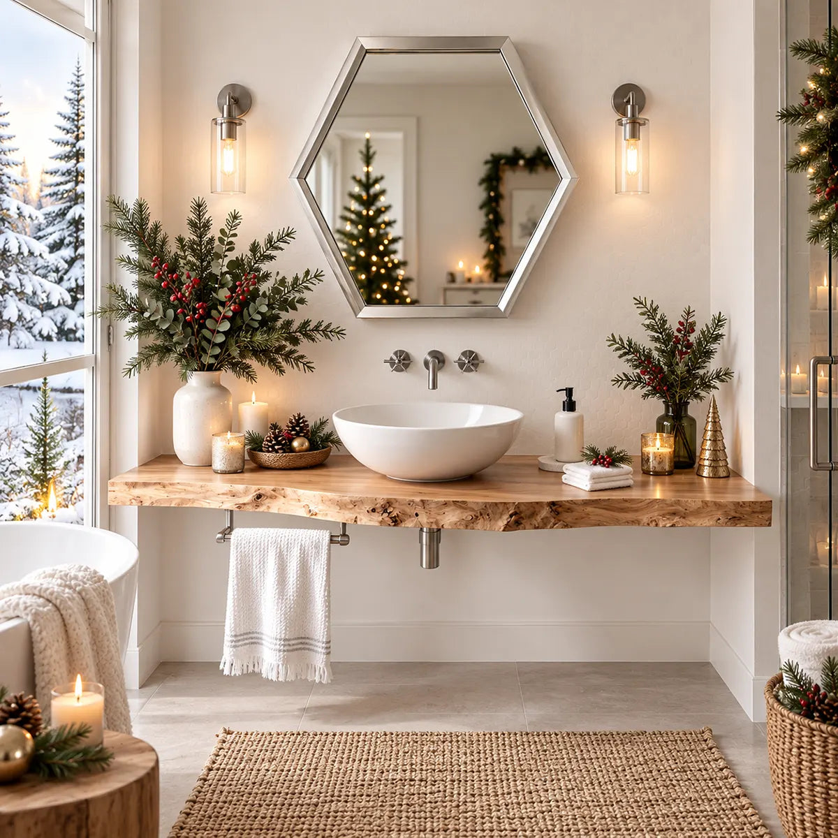 Floating Live Edge Bathroom Vanity | Minimalist Wall Mounted Vanity Countertop TT006-5CGC4EJ