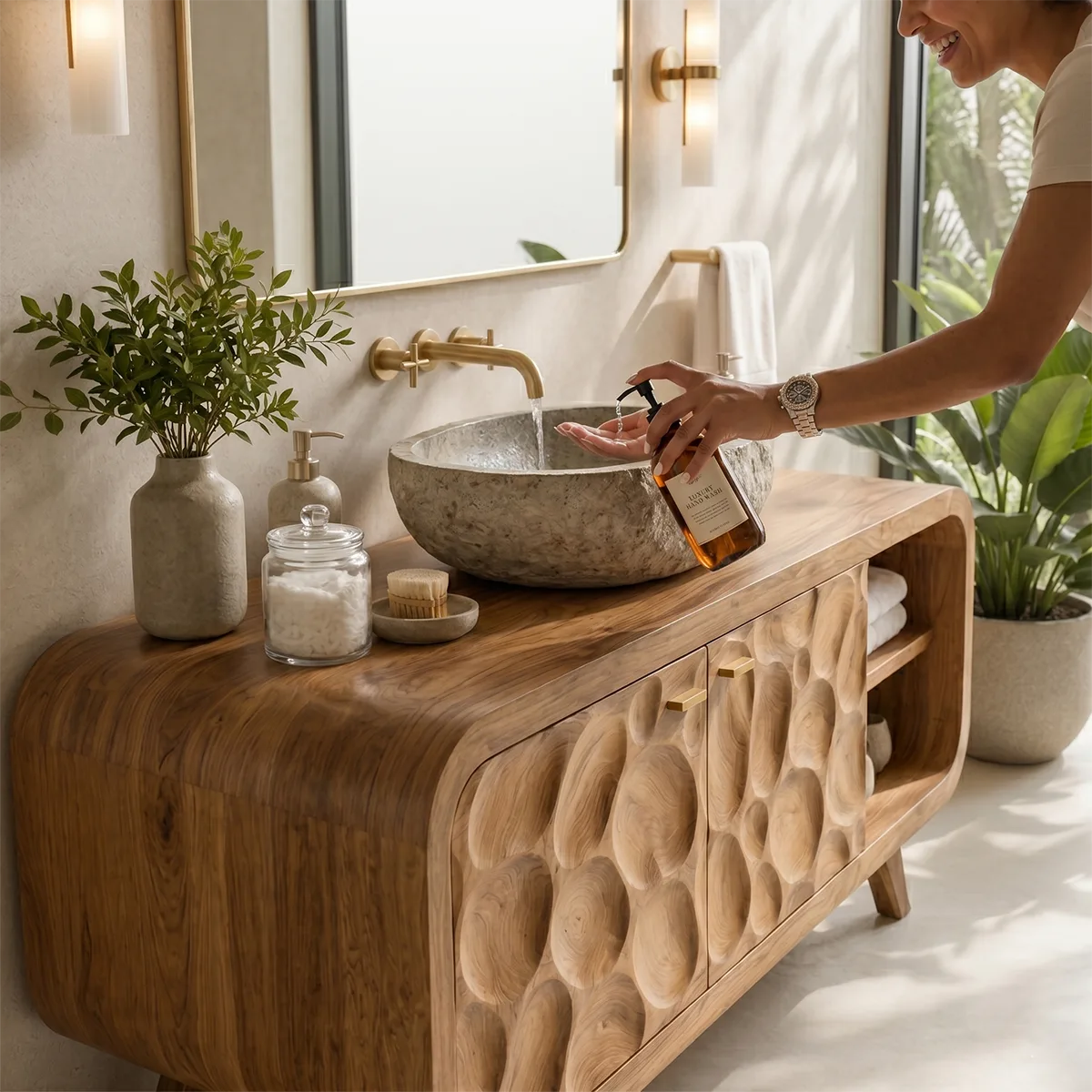 Organic Pebble Single Sink Bathroom Vanity Cabinet TT006-9543