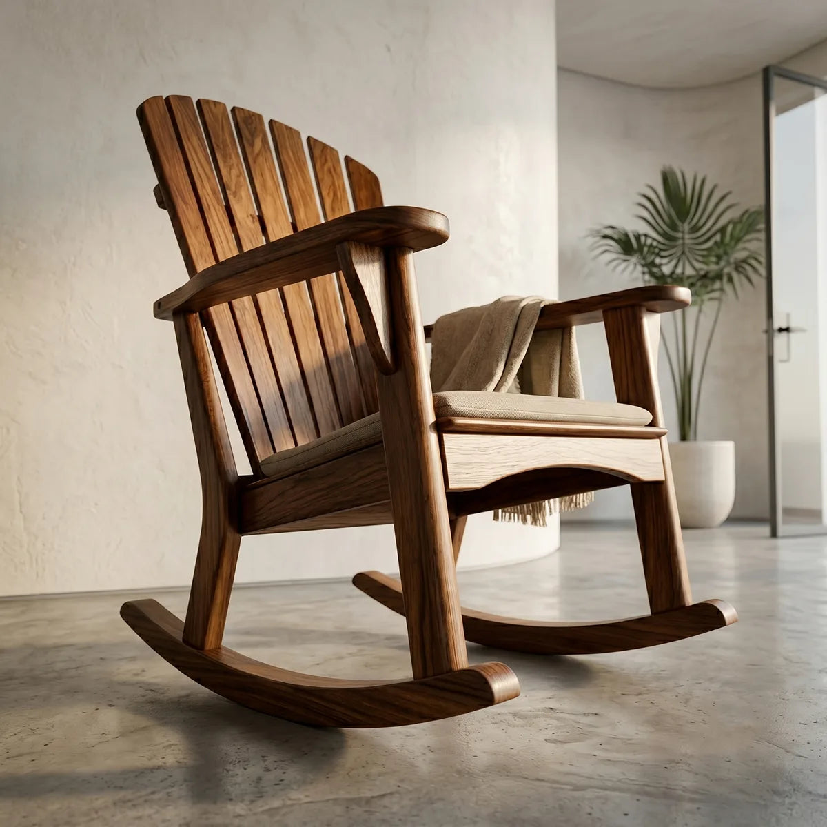 Handcrafted Solid Wood Adirondack Rocking Chair Outdoor Patio Chair