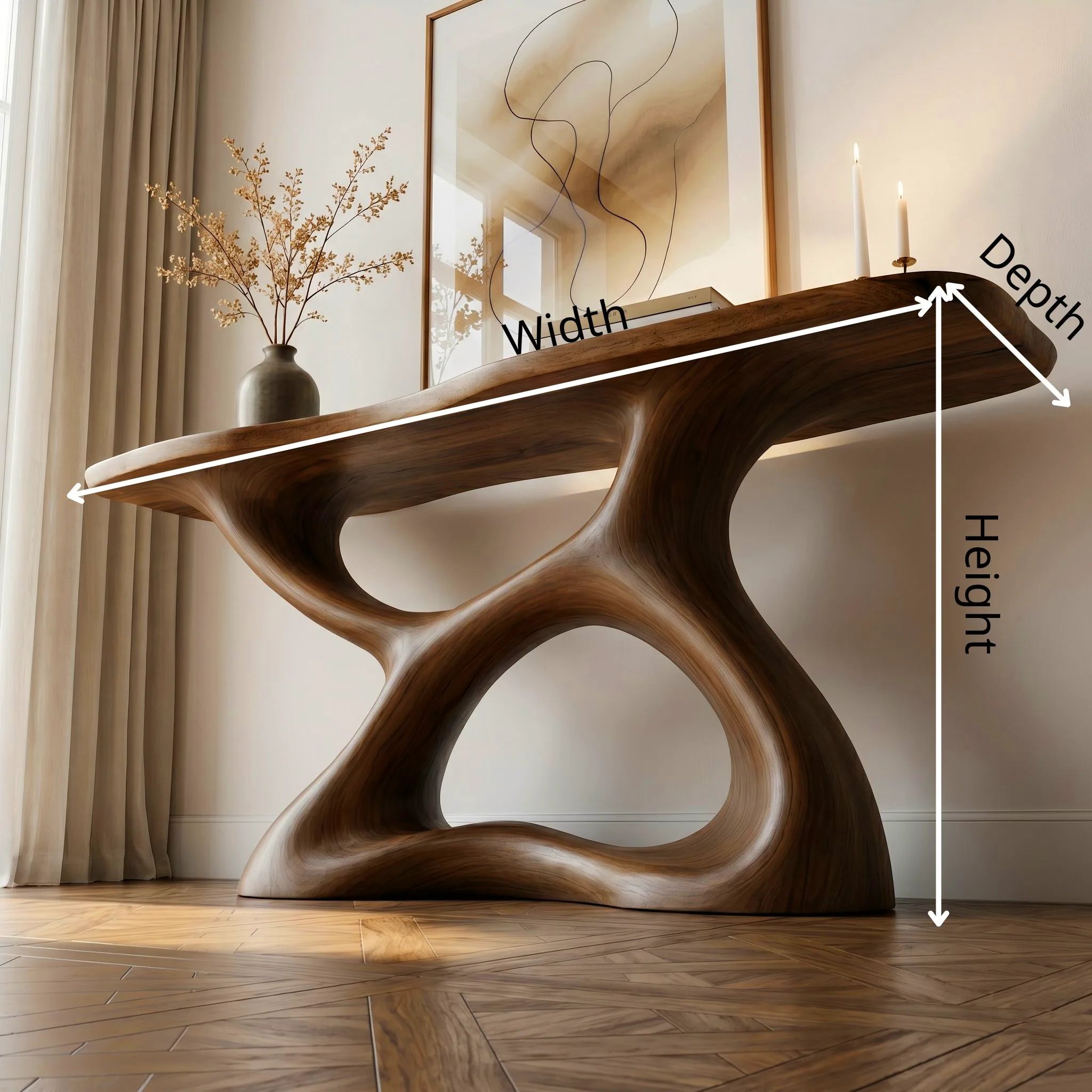 Sculptural Wood Console Table | Organic Modern Entryway Table