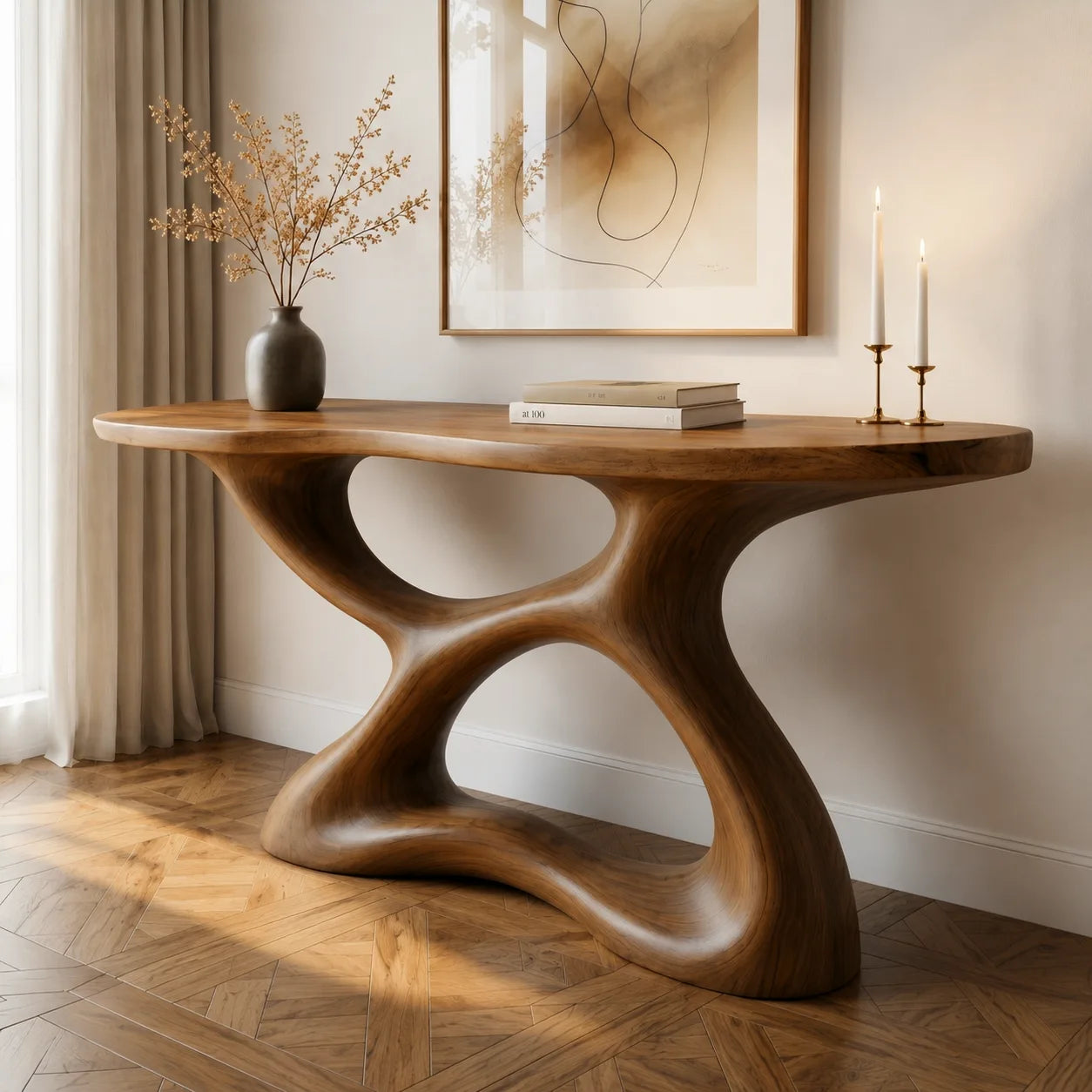 Sculptural Wood Console Table | Organic Modern Entryway Table