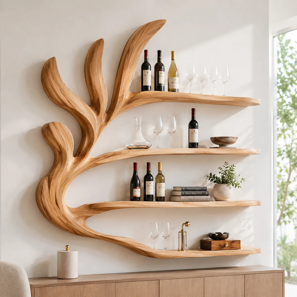 Tidal Branch Solid Wood Wall Wine Rack for Modern Homes Bar TT006-9560