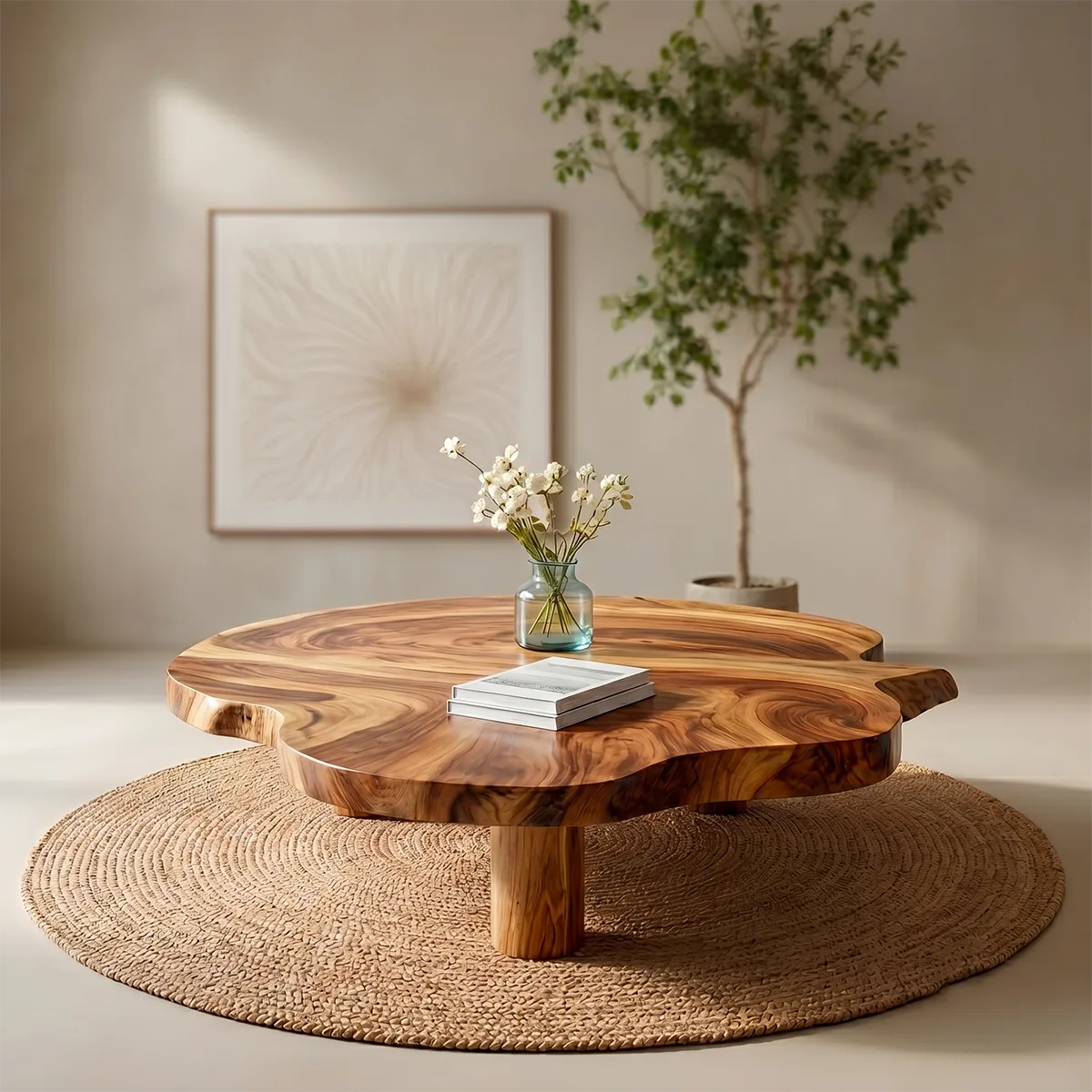 Organic Clover Solid Wood Coffee Table – Handcrafted Modern Living Room Table