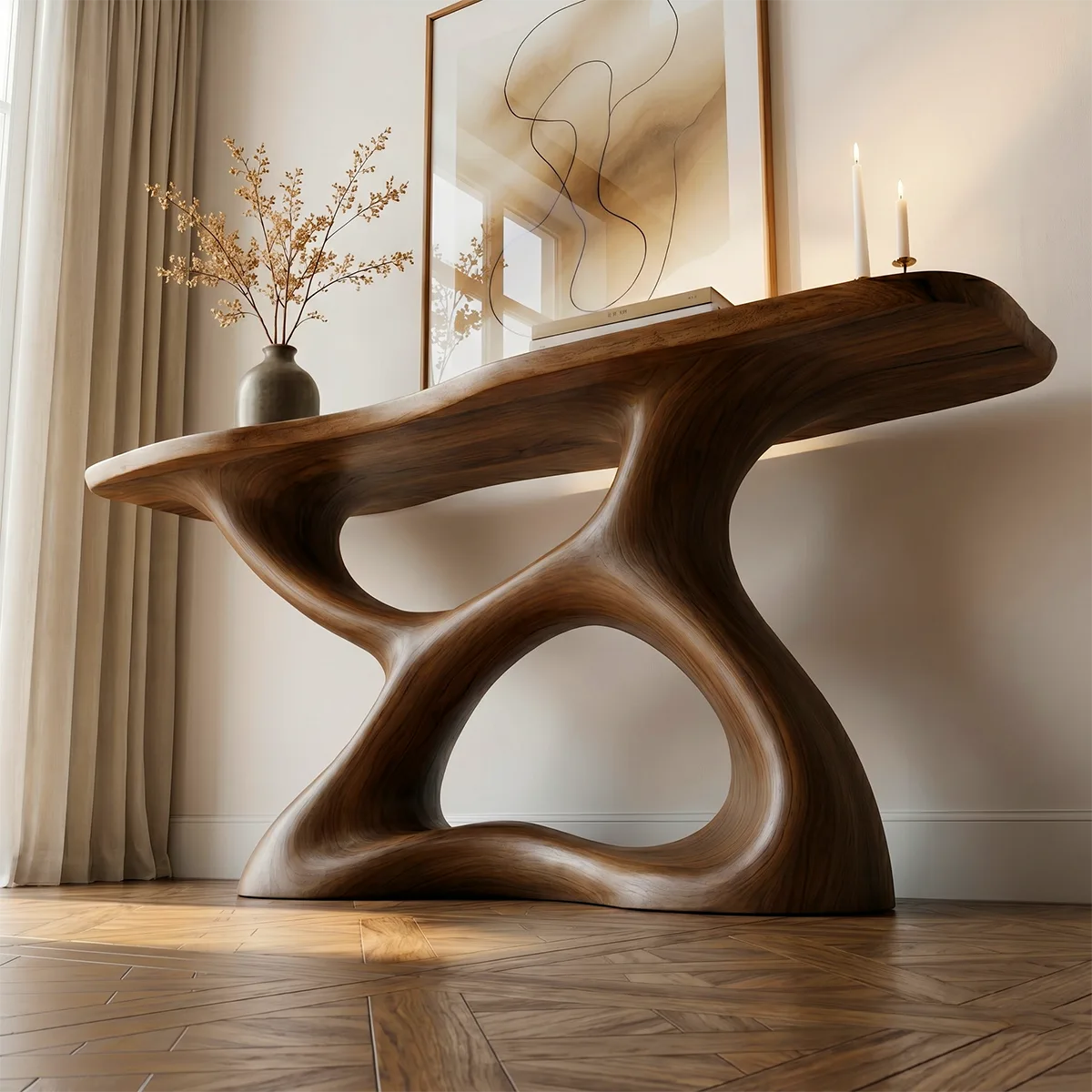 Sculptural Wood Console Table | Organic Modern Entryway Table