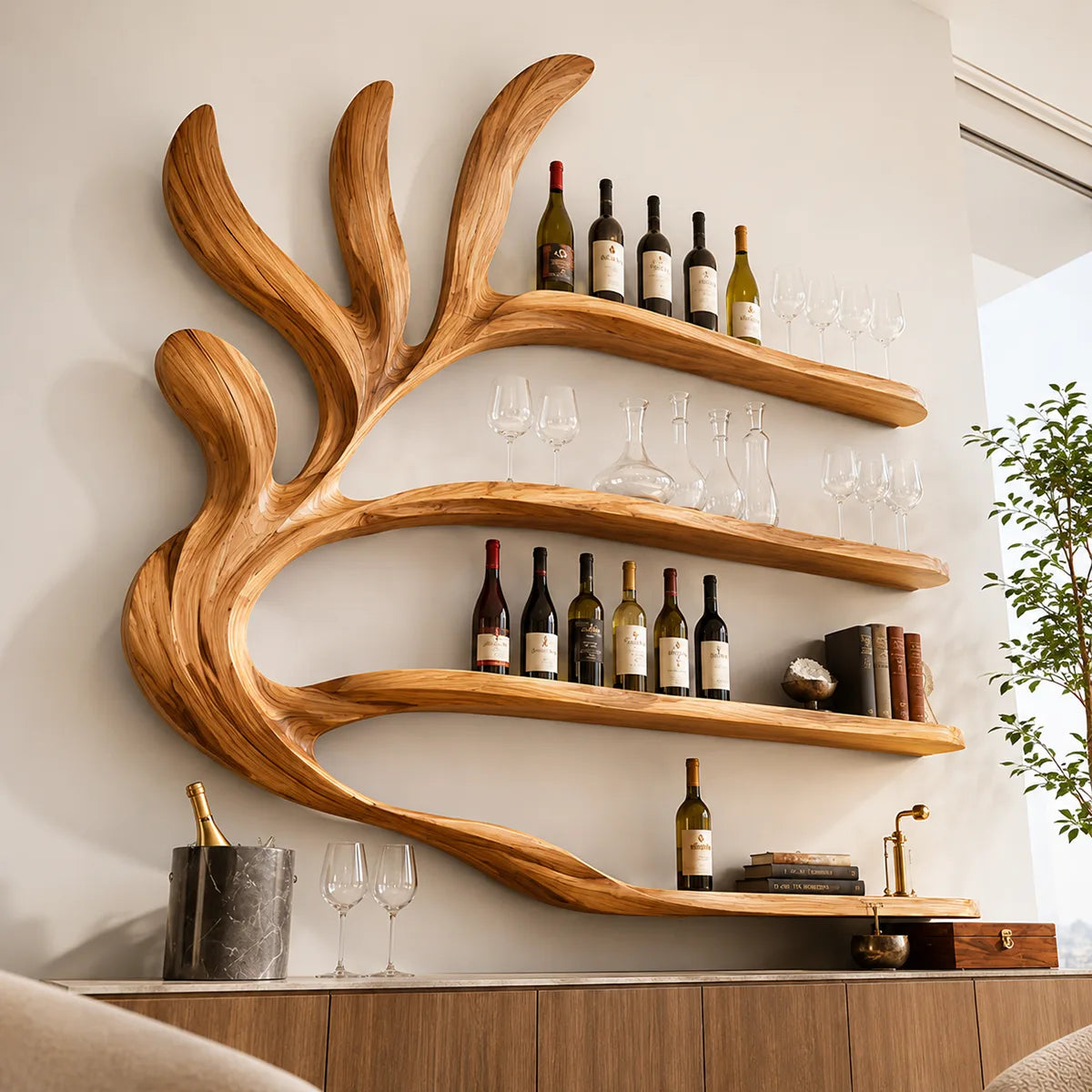 Tidal Branch Solid Wood Wall Wine Rack for Modern Homes Bar TT006-9560
