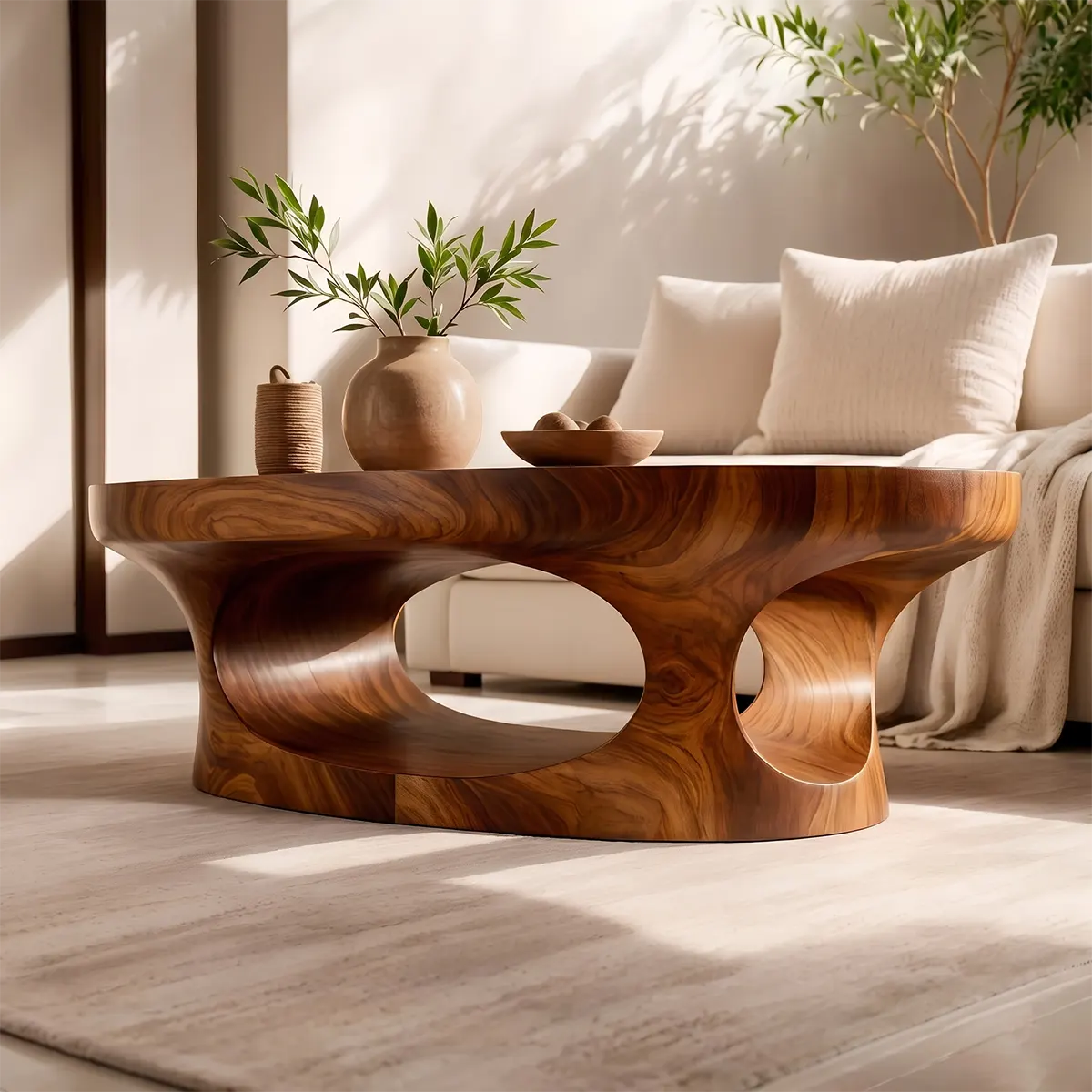 Modern Oval Coffee Table with Shelf | Sculptural Cocktail Table for Contemporary Living Room TT006-1650