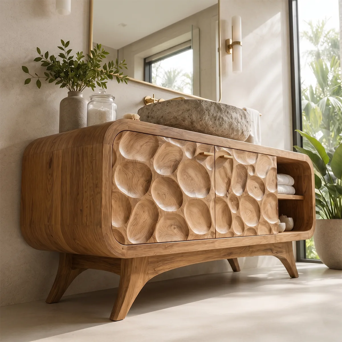 Organic Pebble Single Sink Bathroom Vanity Cabinet TT006-9543