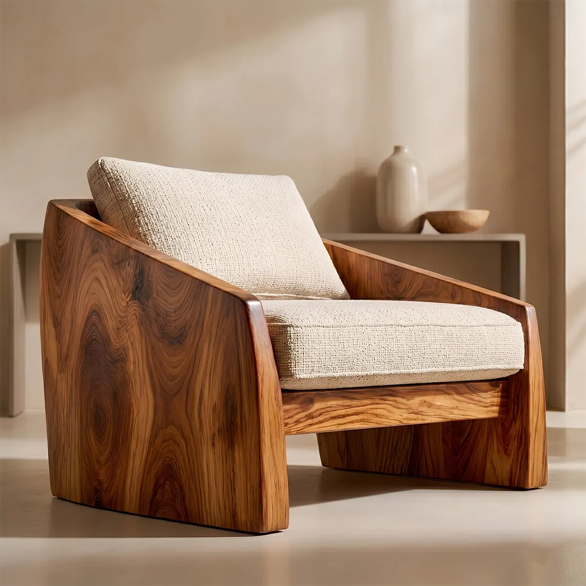 Modern Solid Wood Lounge Chair | Handcrafted Wooden Accent Chair with Sculptural Design TT006-1708