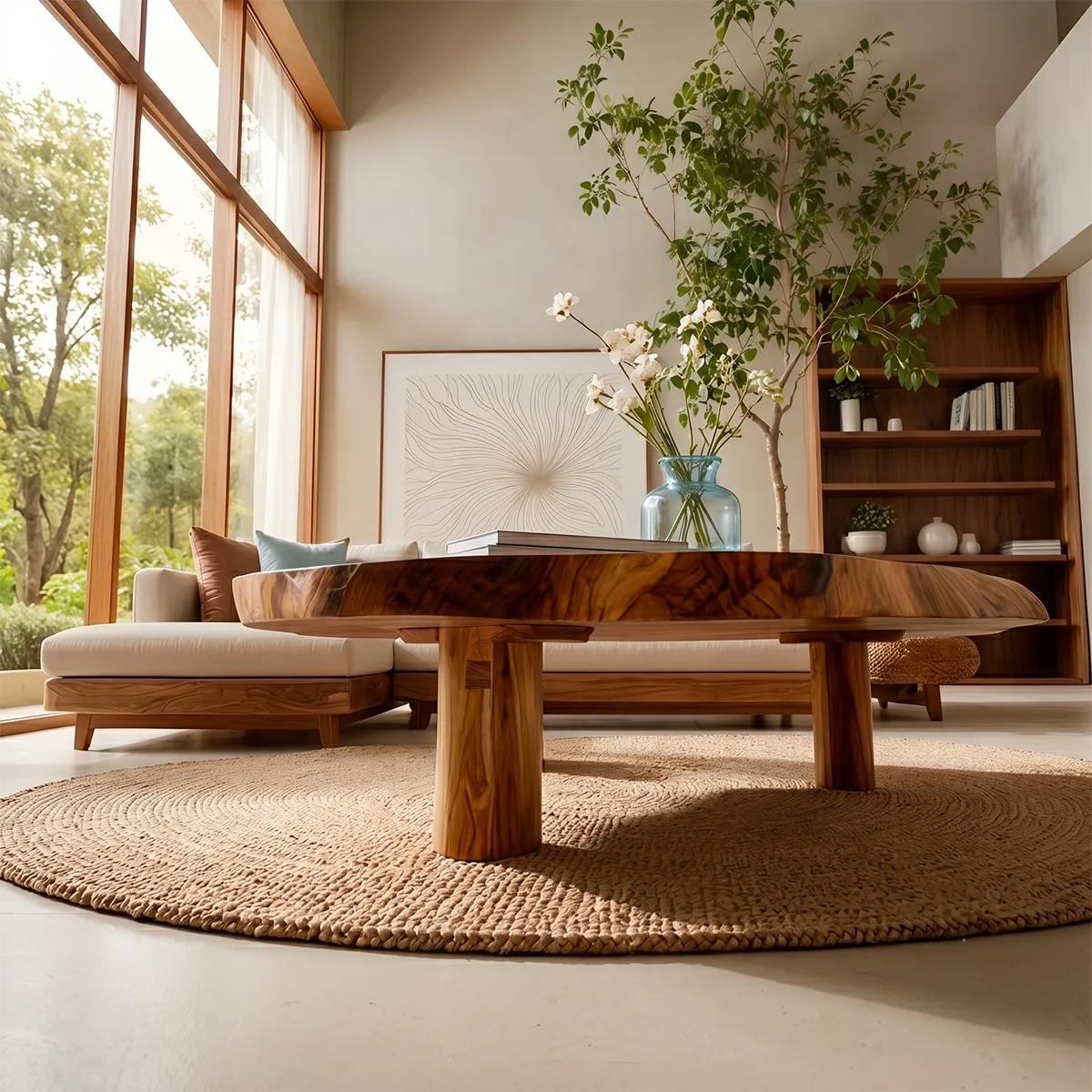 Organic Clover Solid Wood Coffee Table – Handcrafted Modern Living Room Table