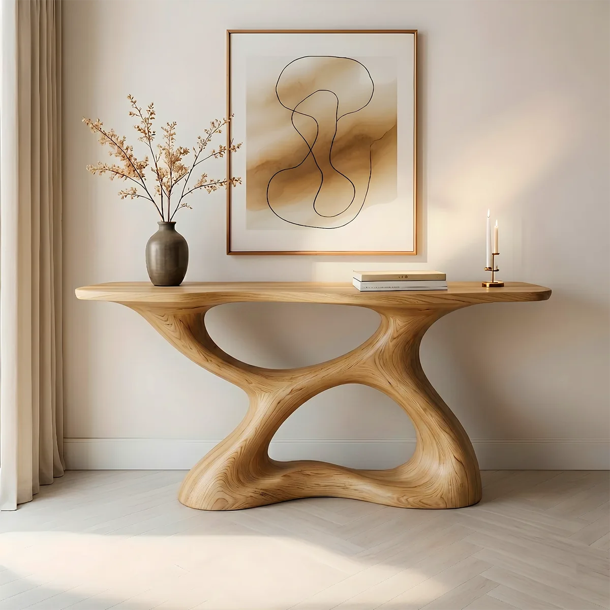 Sculptural Wood Console Table | Organic Modern Entryway Table
