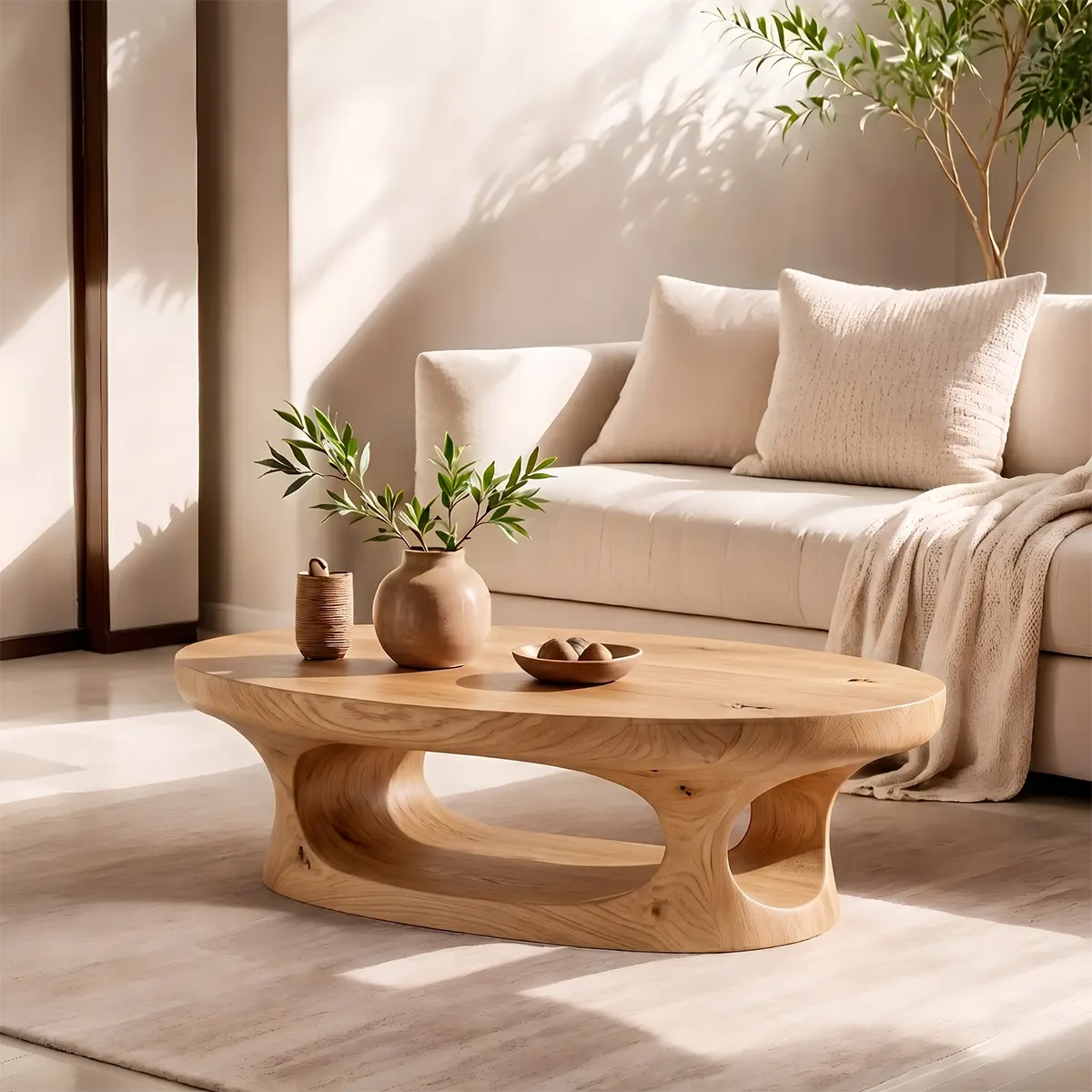 Modern Oval Coffee Table with Shelf | Sculptural Cocktail Table for Contemporary Living Room TT006-1650