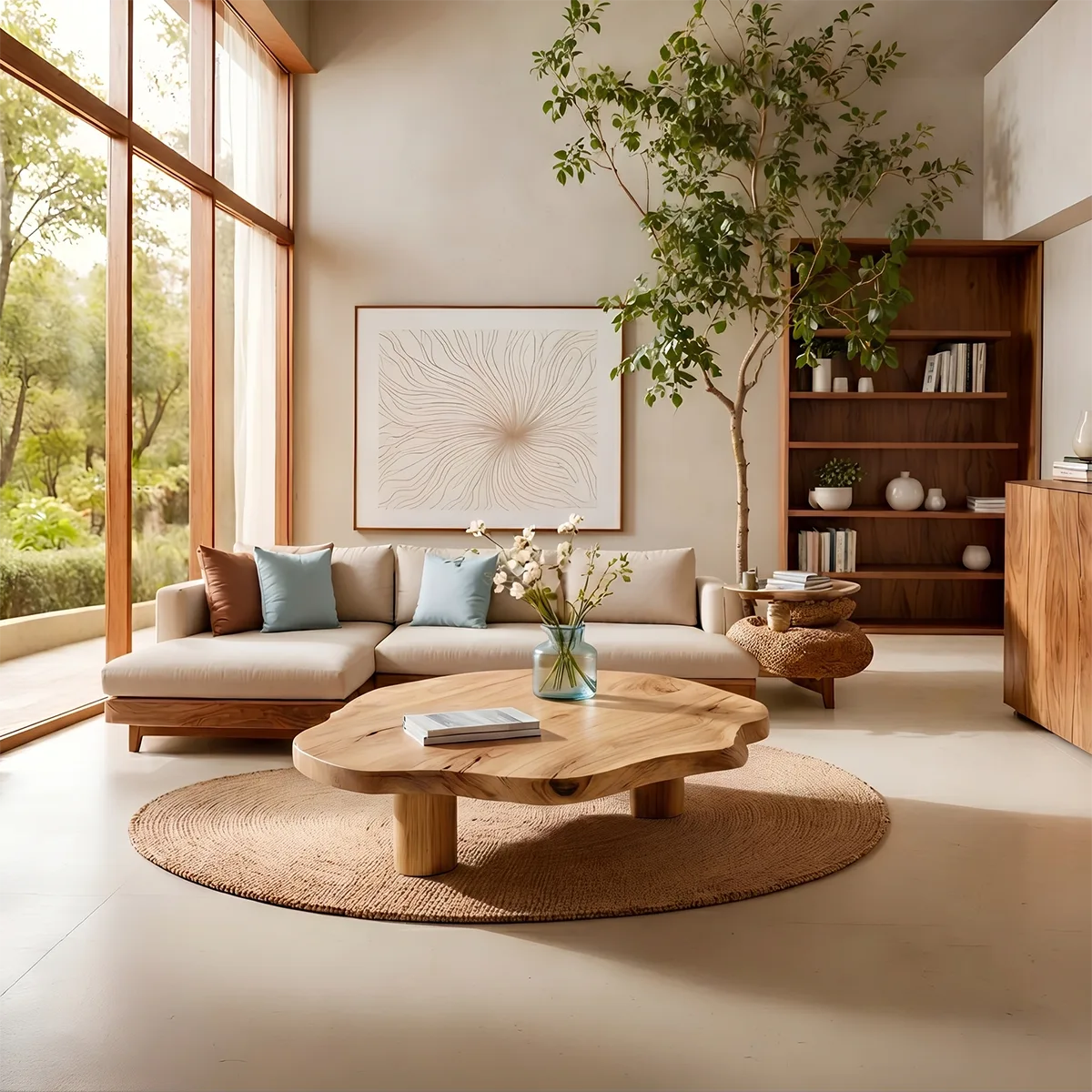 Organic Clover Solid Wood Coffee Table – Handcrafted Modern Living Room Table