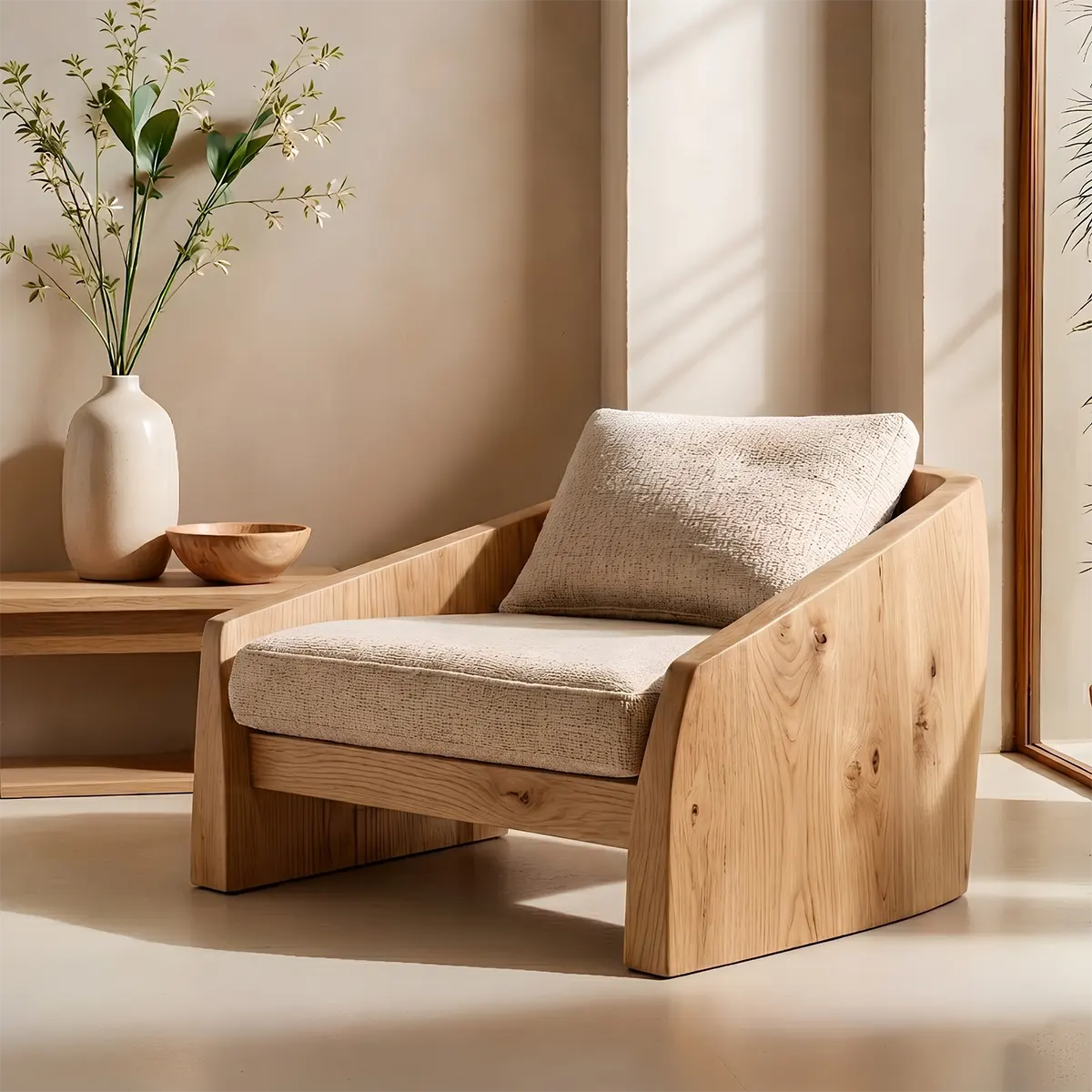 Modern Solid Wood Lounge Chair | Handcrafted Wooden Accent Chair with Sculptural Design TT006-1708