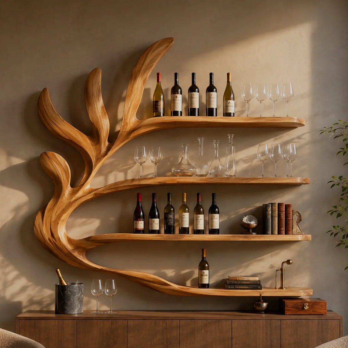 Tidal Branch Solid Wood Wall Wine Rack for Modern Homes Bar TT006-9560