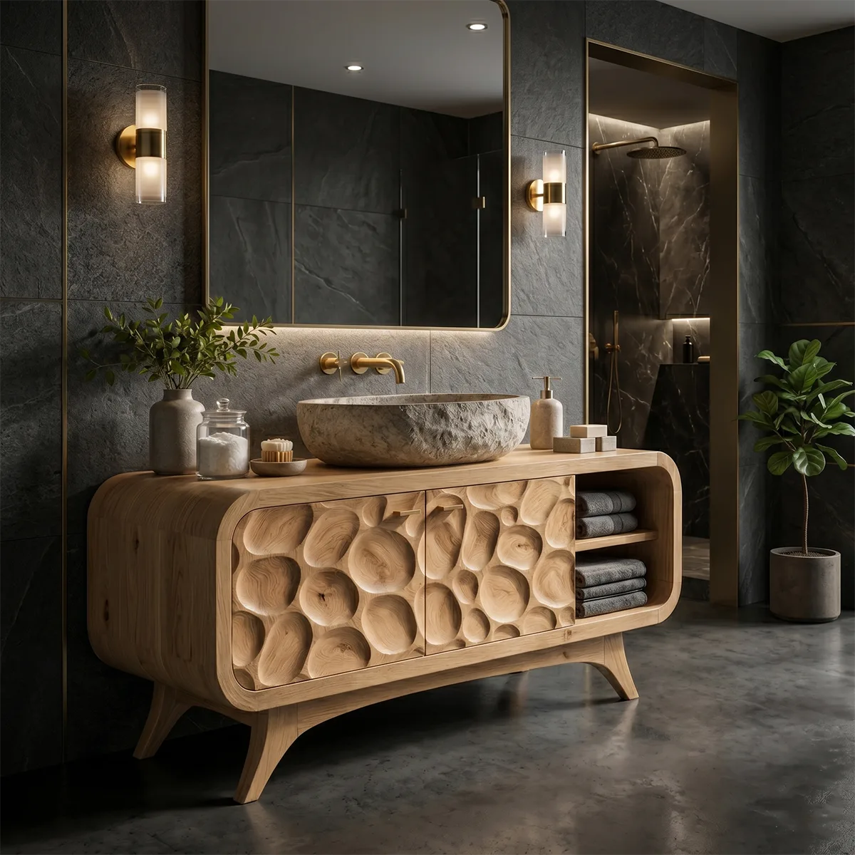 Organic Pebble Single Sink Bathroom Vanity Cabinet TT006-9543