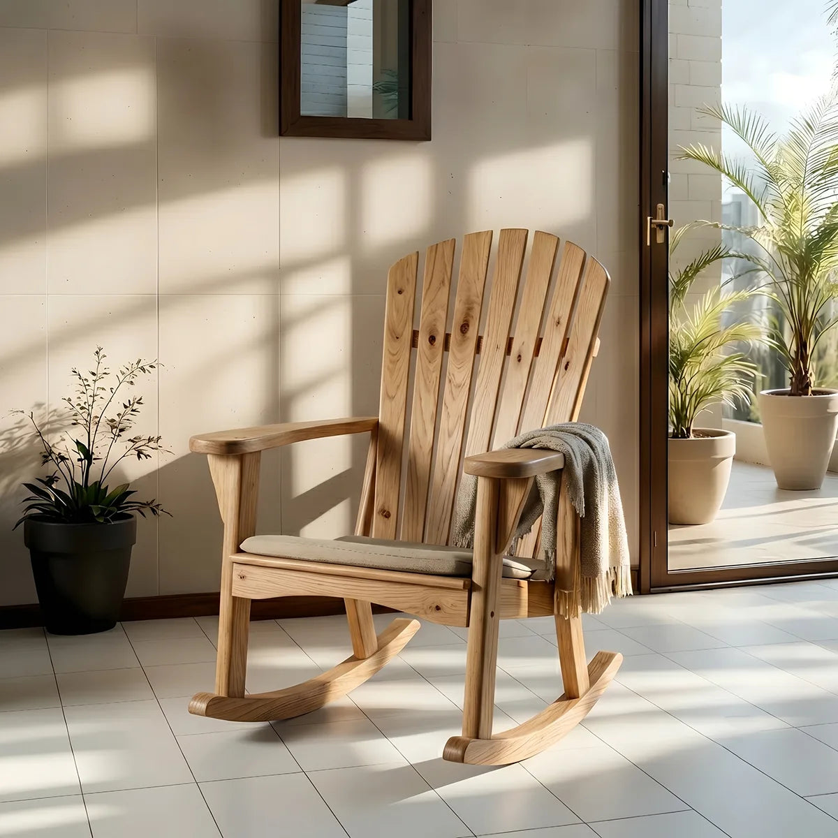 Handcrafted Solid Wood Adirondack Rocking Chair Outdoor Patio Chair