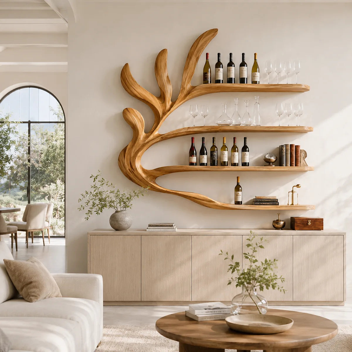 Tidal Branch Solid Wood Wall Wine Rack for Modern Homes Bar TT006-9560