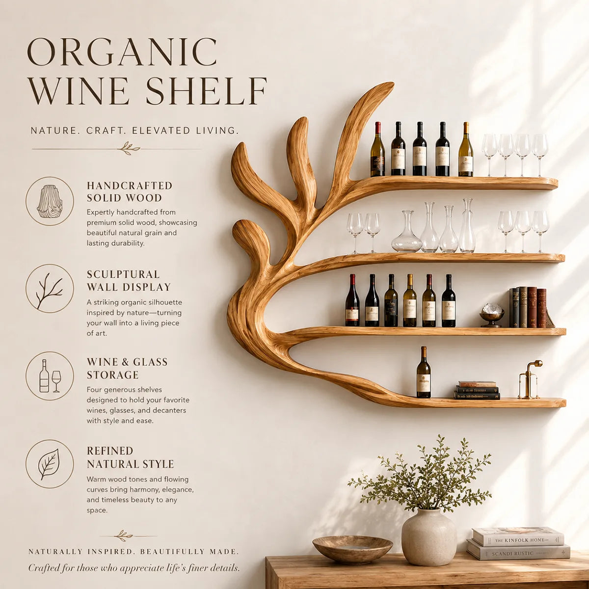 Tidal Branch Solid Wood Wall Wine Rack for Modern Homes Bar TT006-9560