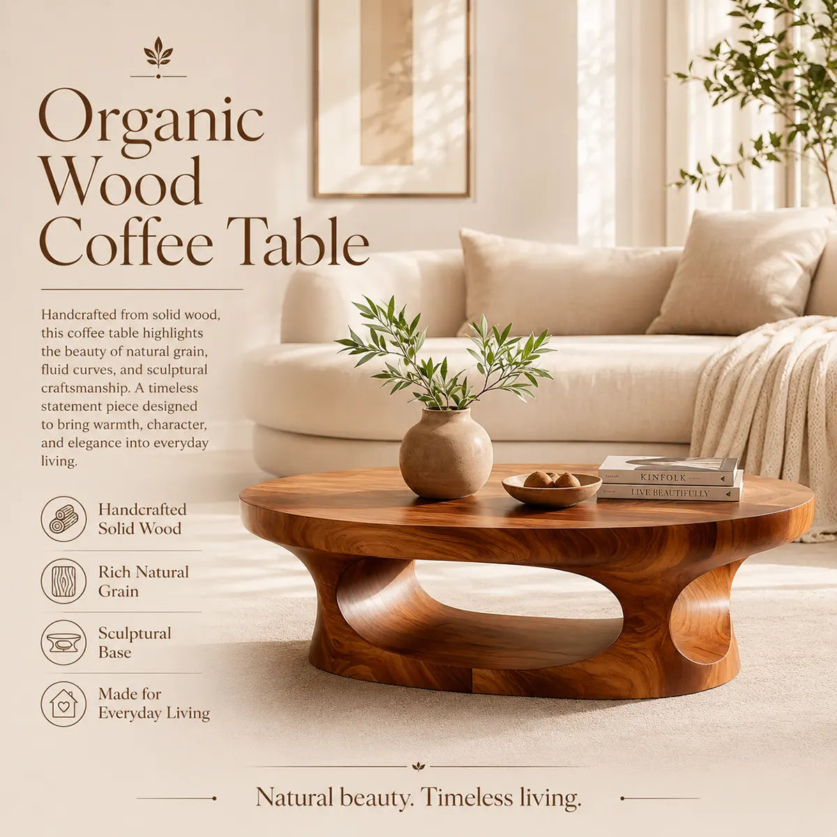 Modern Oval Coffee Table with Shelf | Sculptural Cocktail Table for Contemporary Living Room TT006-1650