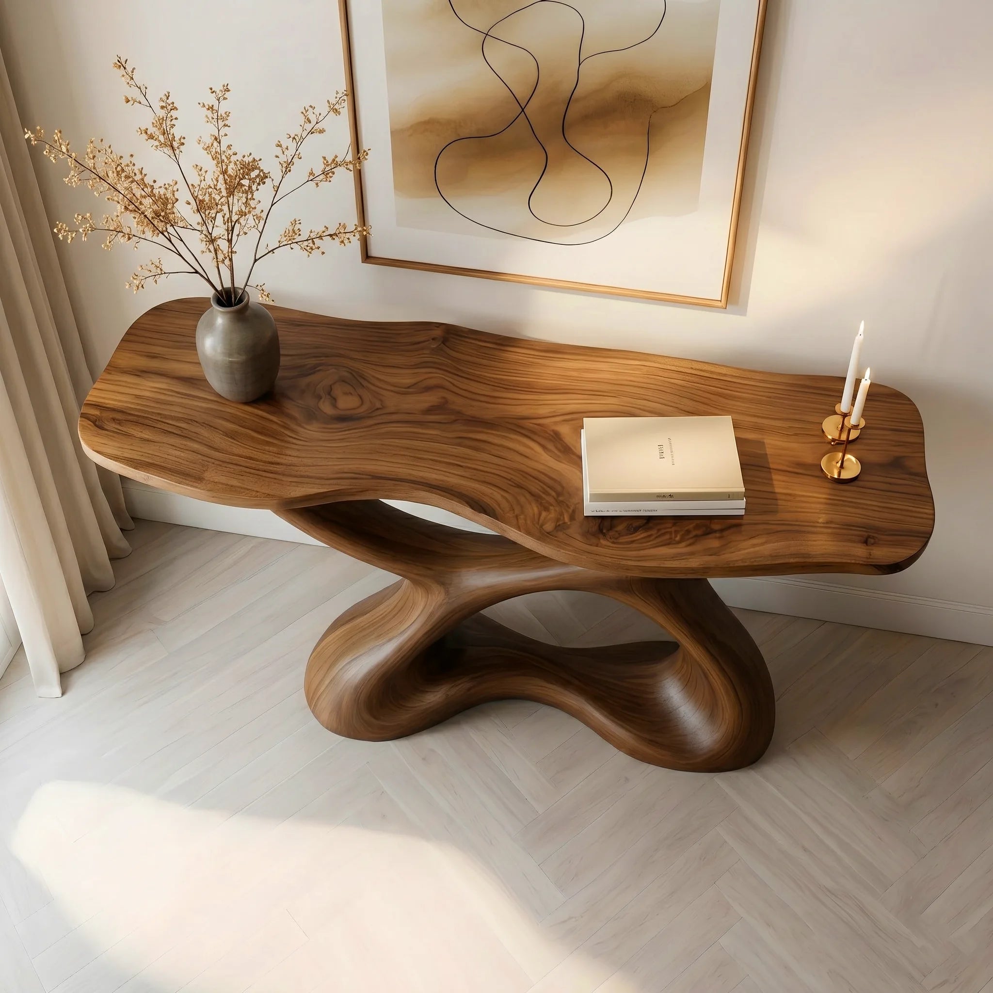 Sculptural Wood Console Table | Organic Modern Entryway Table