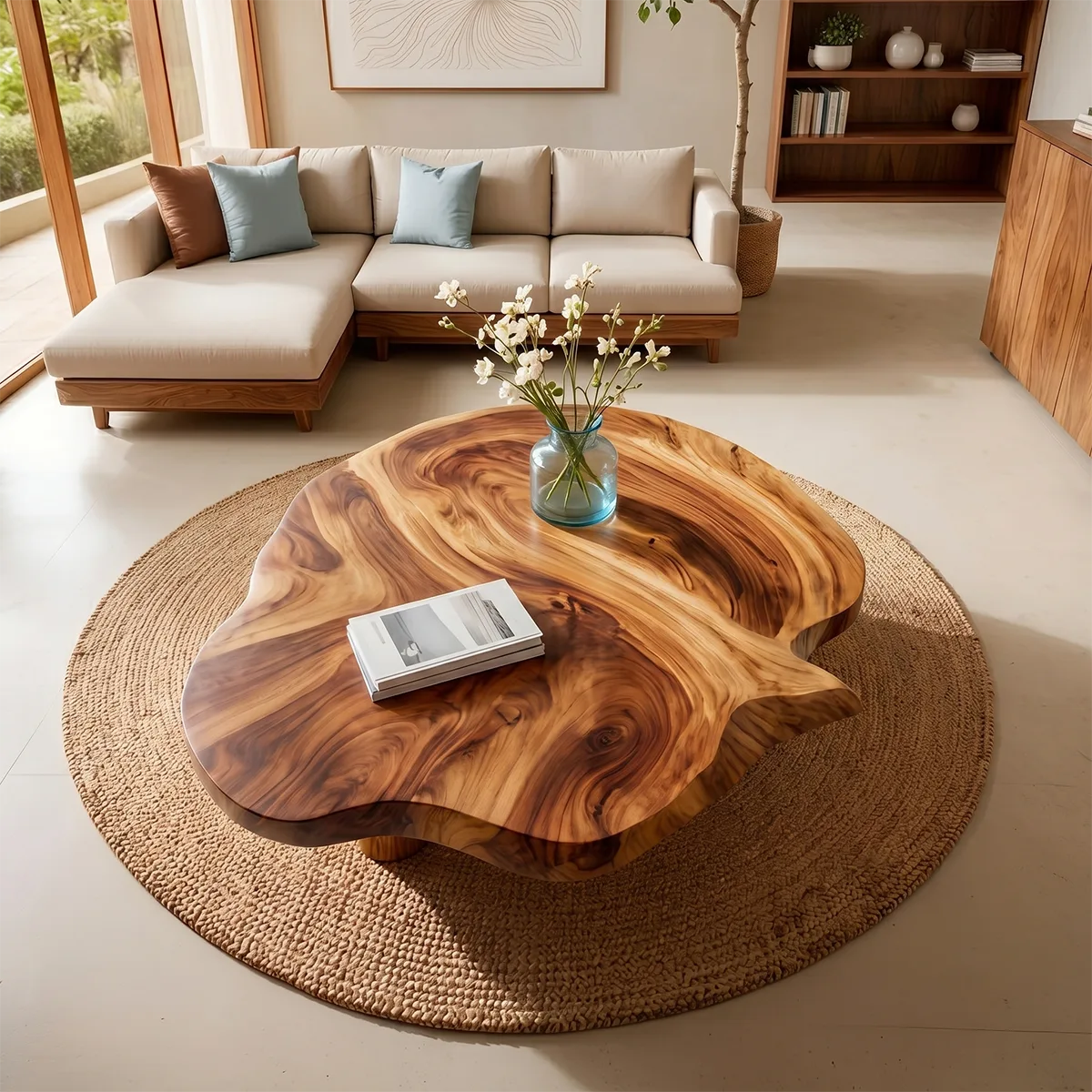 Organic Clover Solid Wood Coffee Table – Handcrafted Modern Living Room Table