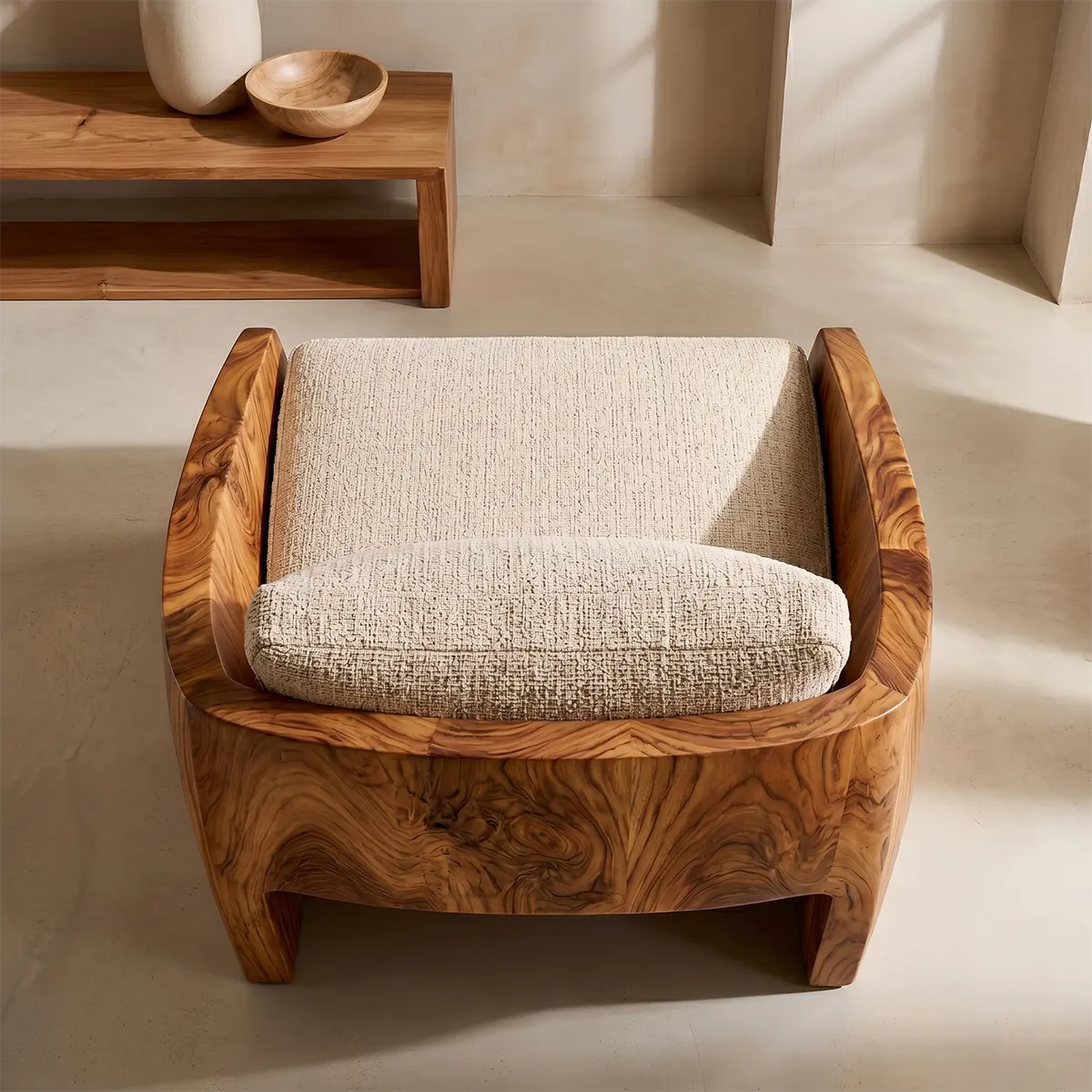 Modern Solid Wood Lounge Chair | Handcrafted Wooden Accent Chair with Sculptural Design TT006-1708