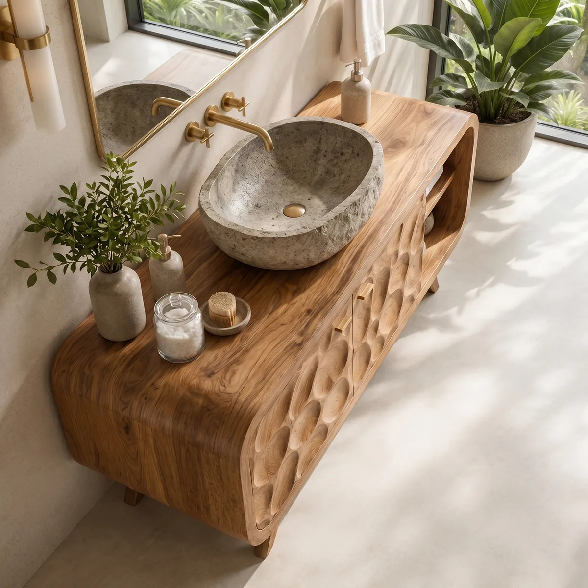 Organic Pebble Single Sink Bathroom Vanity Cabinet TT006-9543