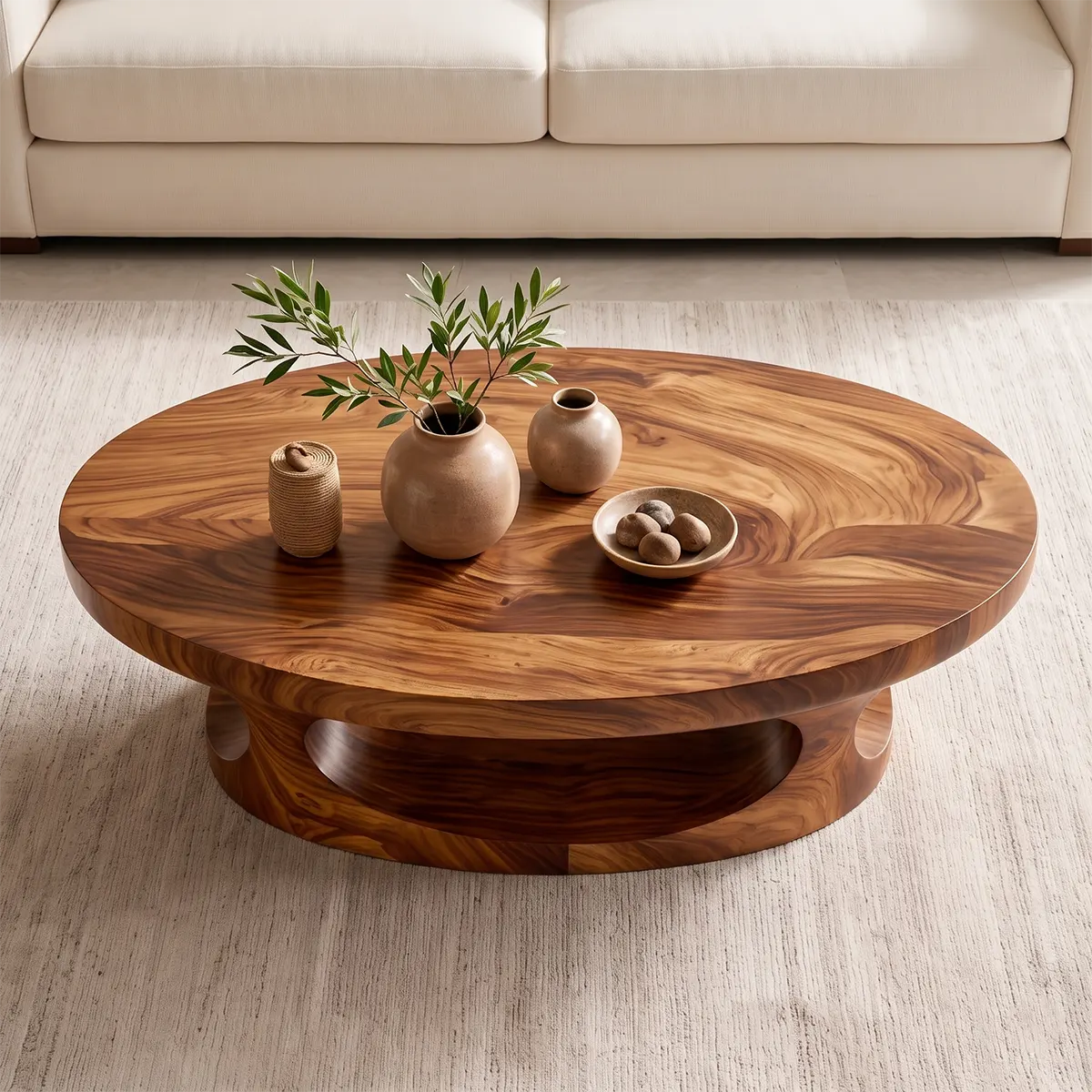 Modern Oval Coffee Table with Shelf | Sculptural Cocktail Table for Contemporary Living Room TT006-1650