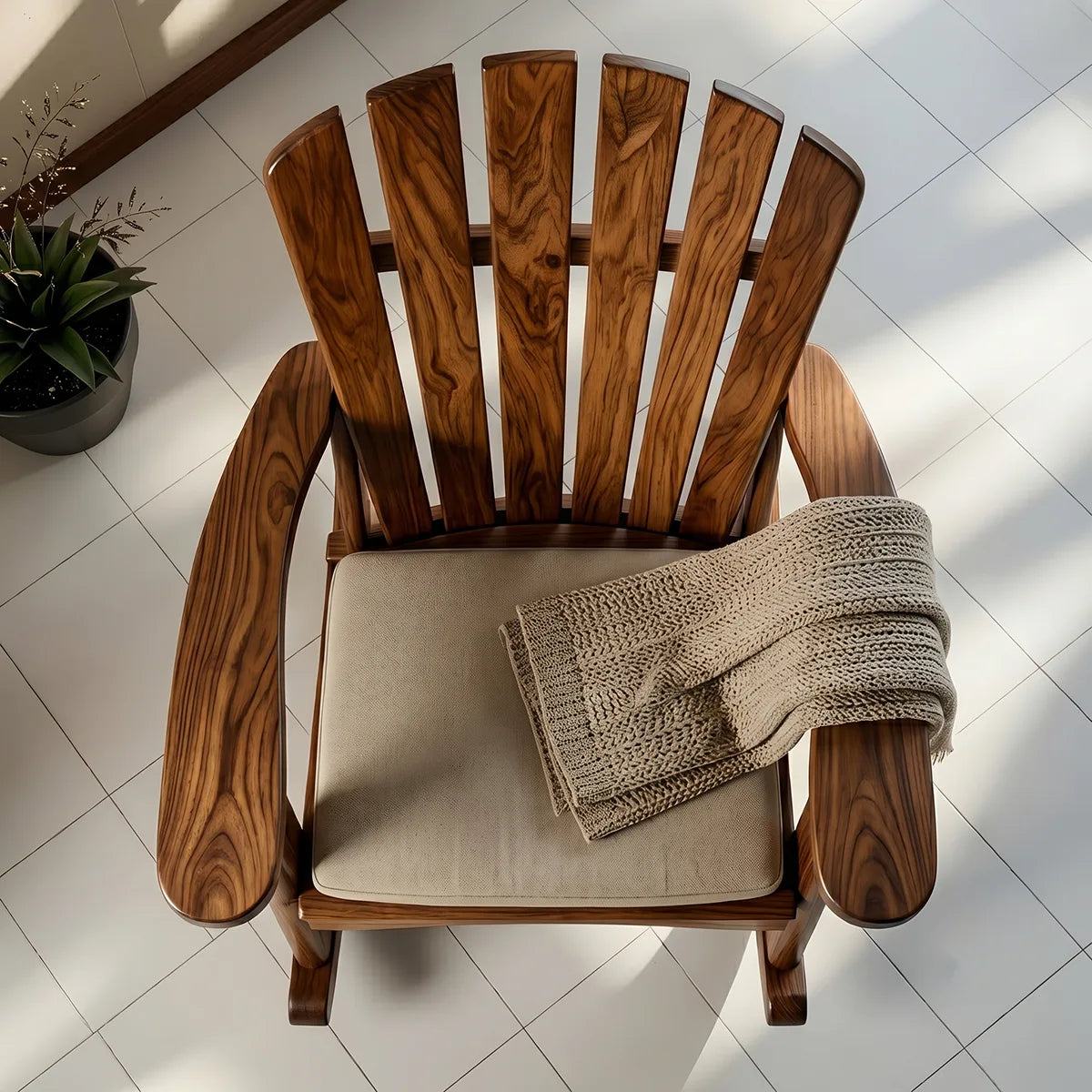 Handcrafted Solid Wood Adirondack Rocking Chair Outdoor Patio Chair