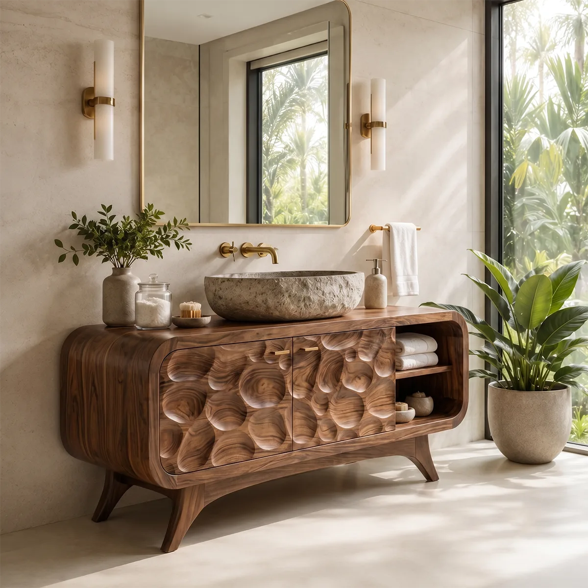 Organic Pebble Single Sink Bathroom Vanity Cabinet TT006-9543