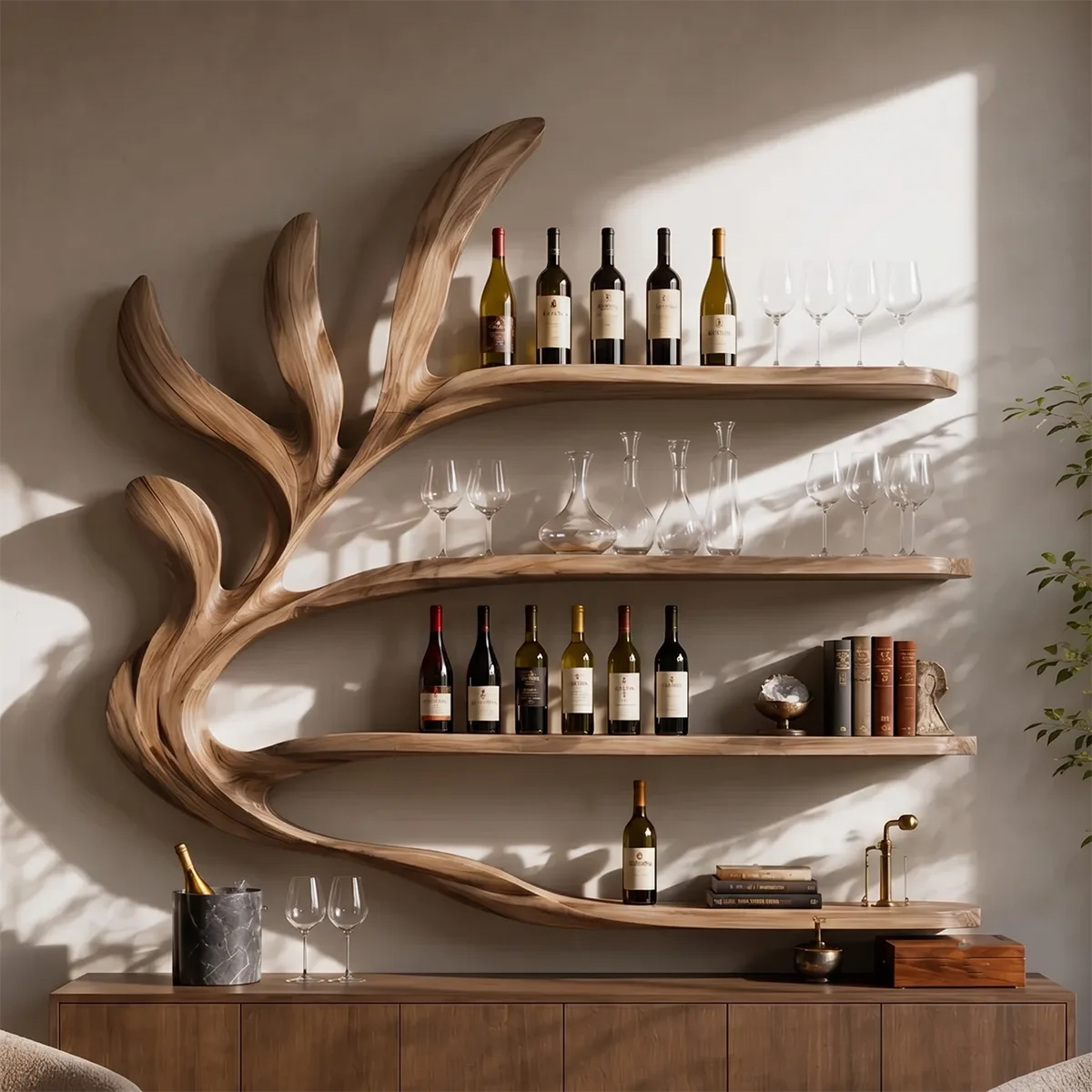 Tidal Branch Solid Wood Wall Wine Rack for Modern Homes Bar TT006-9560